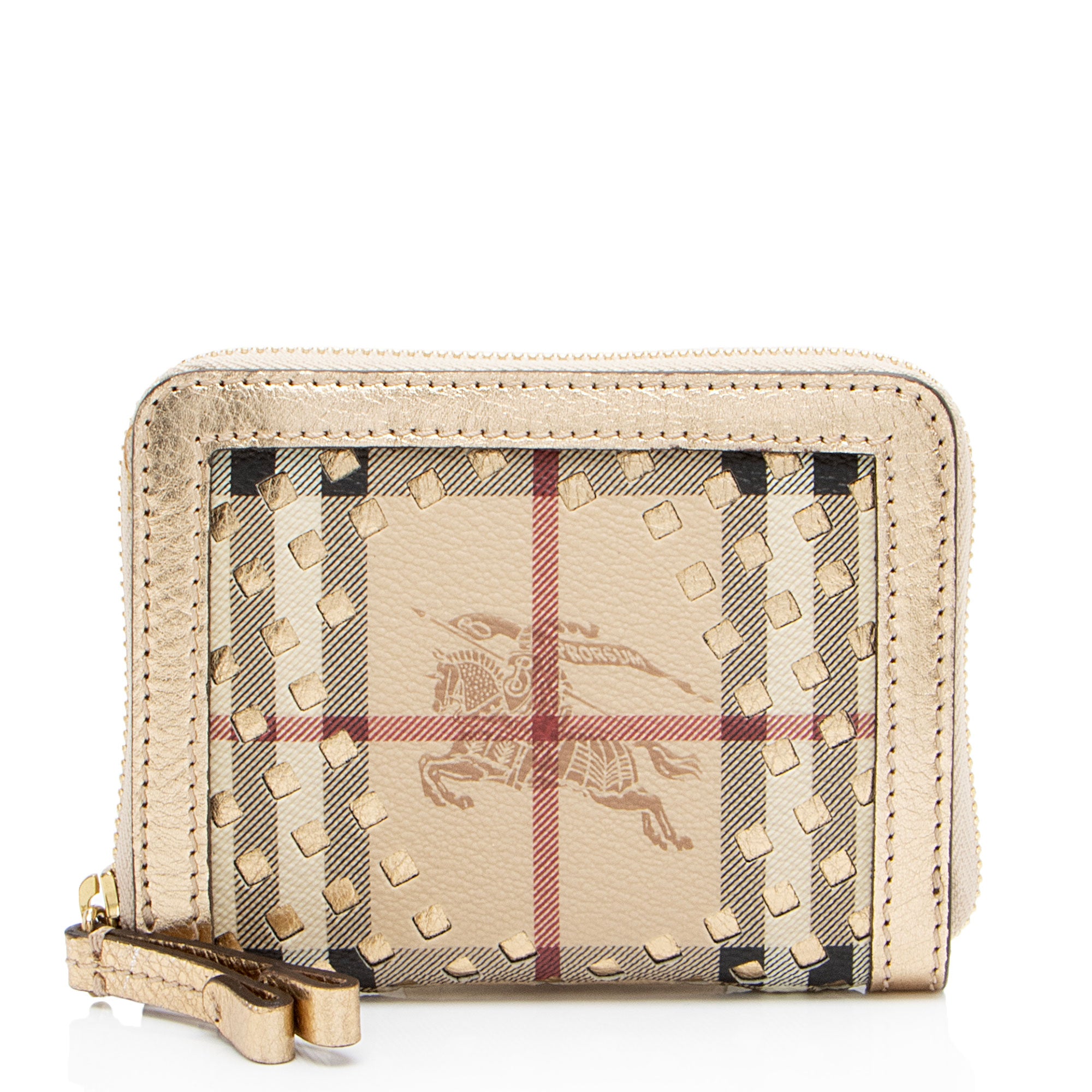 Burberry Haymarket Check Cutout Compact Zip Around Wallet