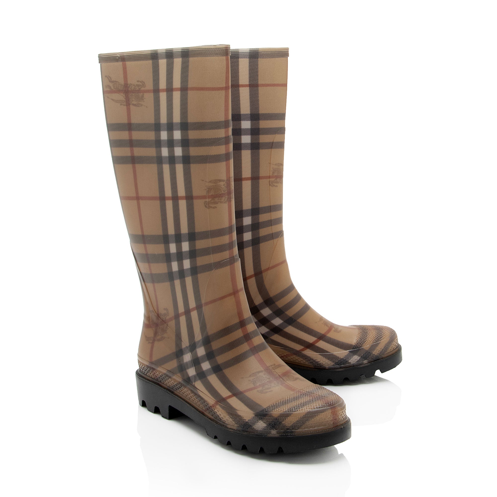 Burberry Haymarket Check Rubber Mid-Calf Rain Boots - Size 7 / 37 - FINAL SALE (SHF-iM03nM)