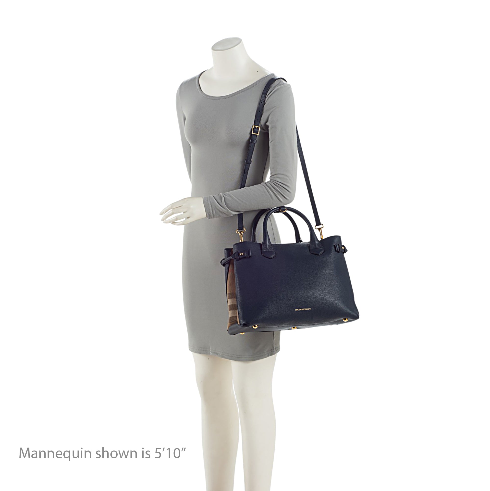 Burberry House Check Leather Banner Medium Tote (SHF-8z38Ea)