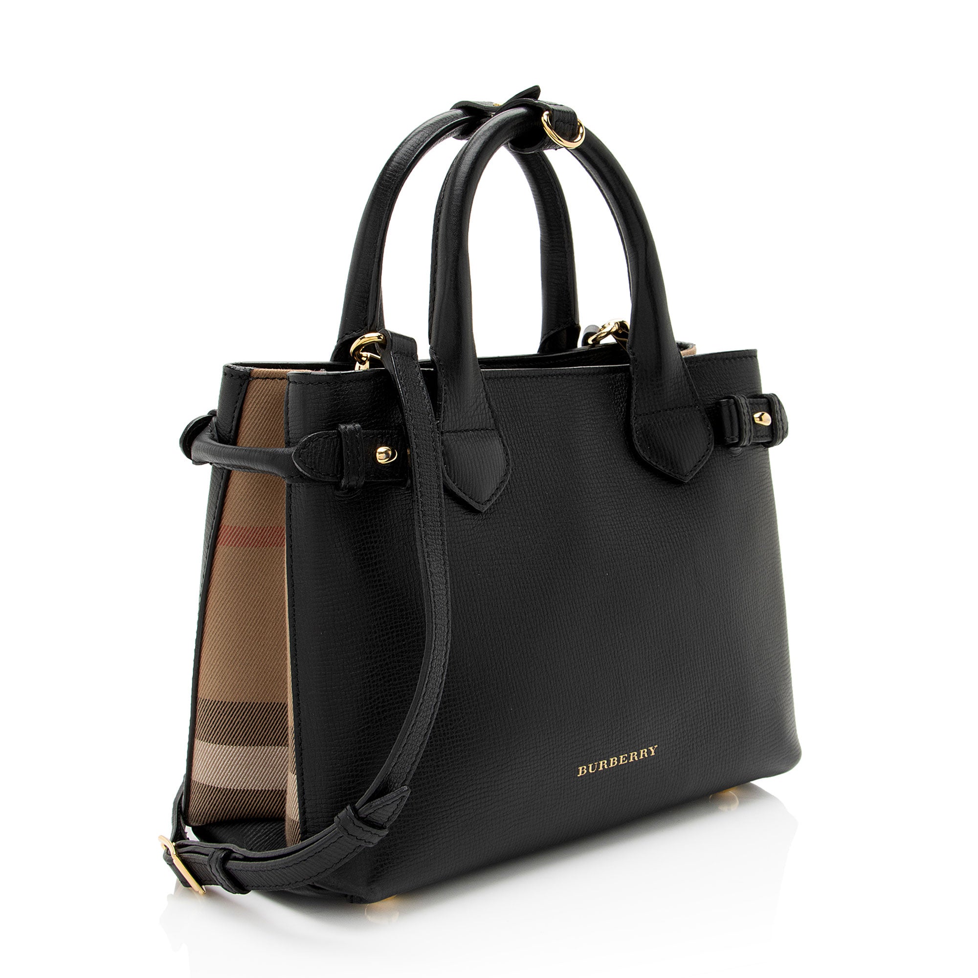 Burberry House Check Leather Banner Small Tote