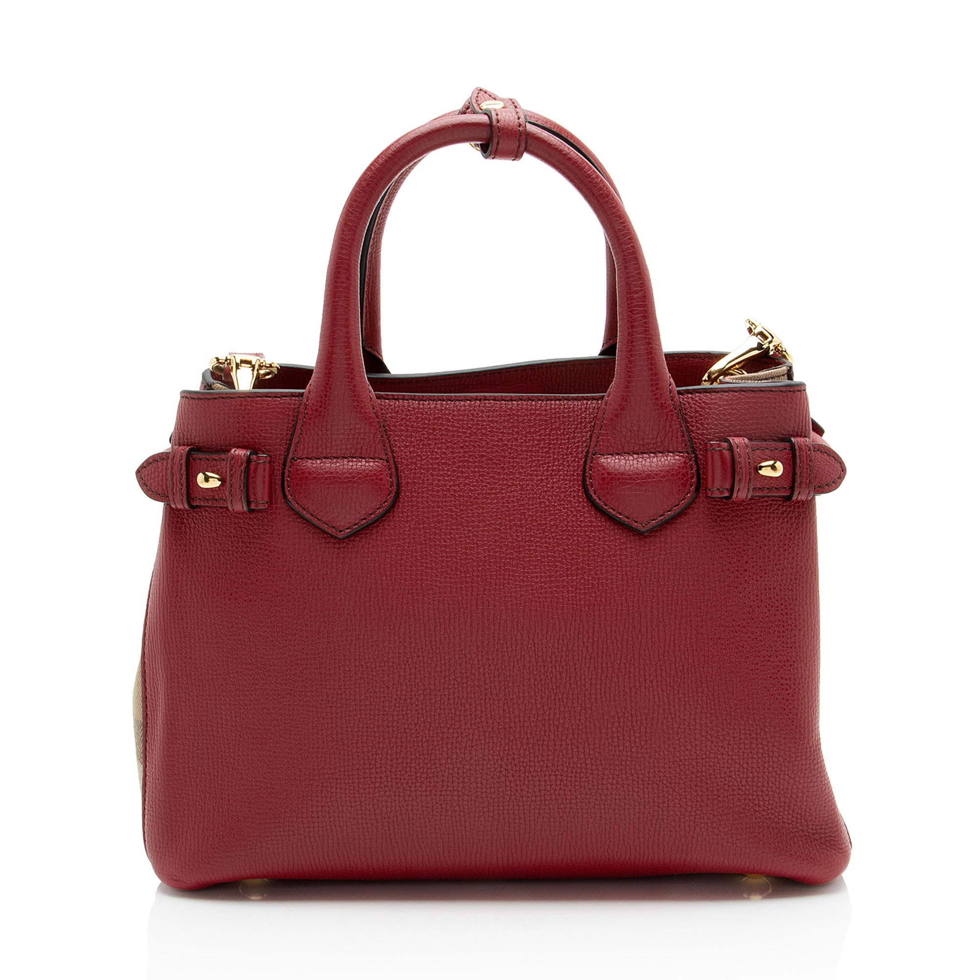 Burberry House Check Leather Banner Small Tote
