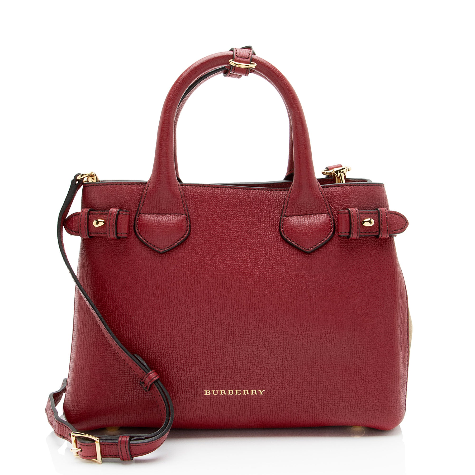 Burberry House Check Leather Banner Small Tote