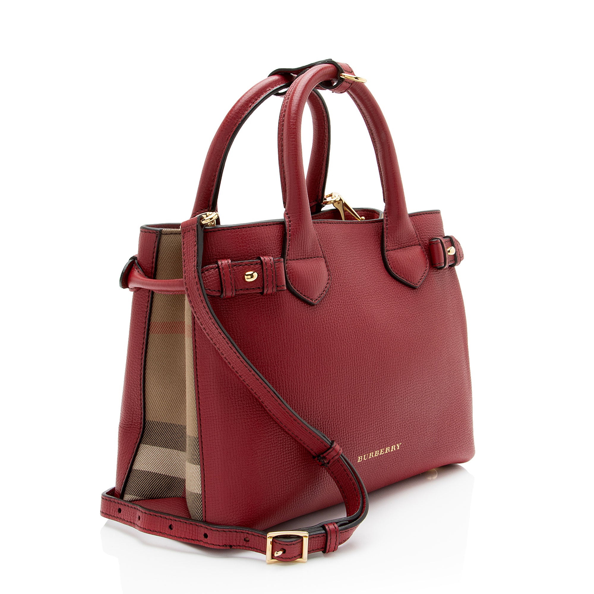 Burberry House Check Leather Banner Small Tote