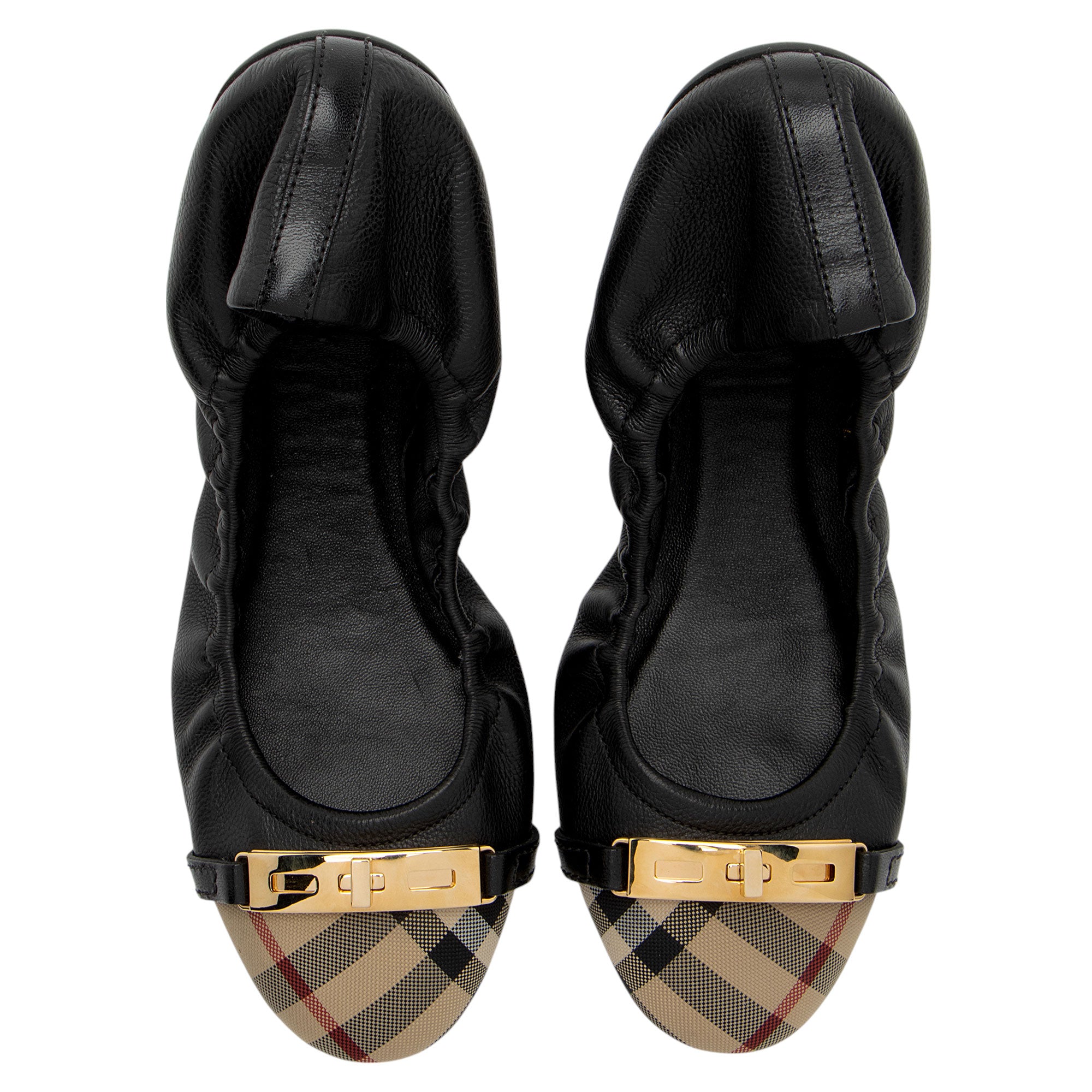 Burberry Leather Nova Check Cap Toe Scrunch Ballet Flats - Size 9 / 39 (SHF-I5qjdB)