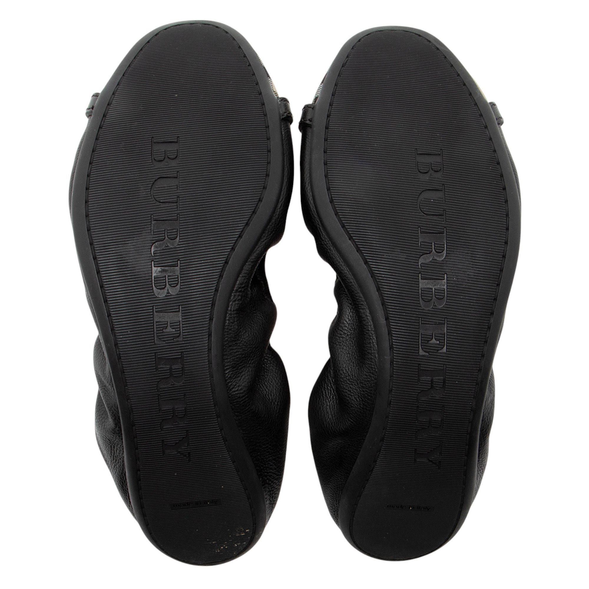 Burberry Leather Nova Check Cap Toe Scrunch Ballet Flats - Size 9 / 39 (SHF-I5qjdB)