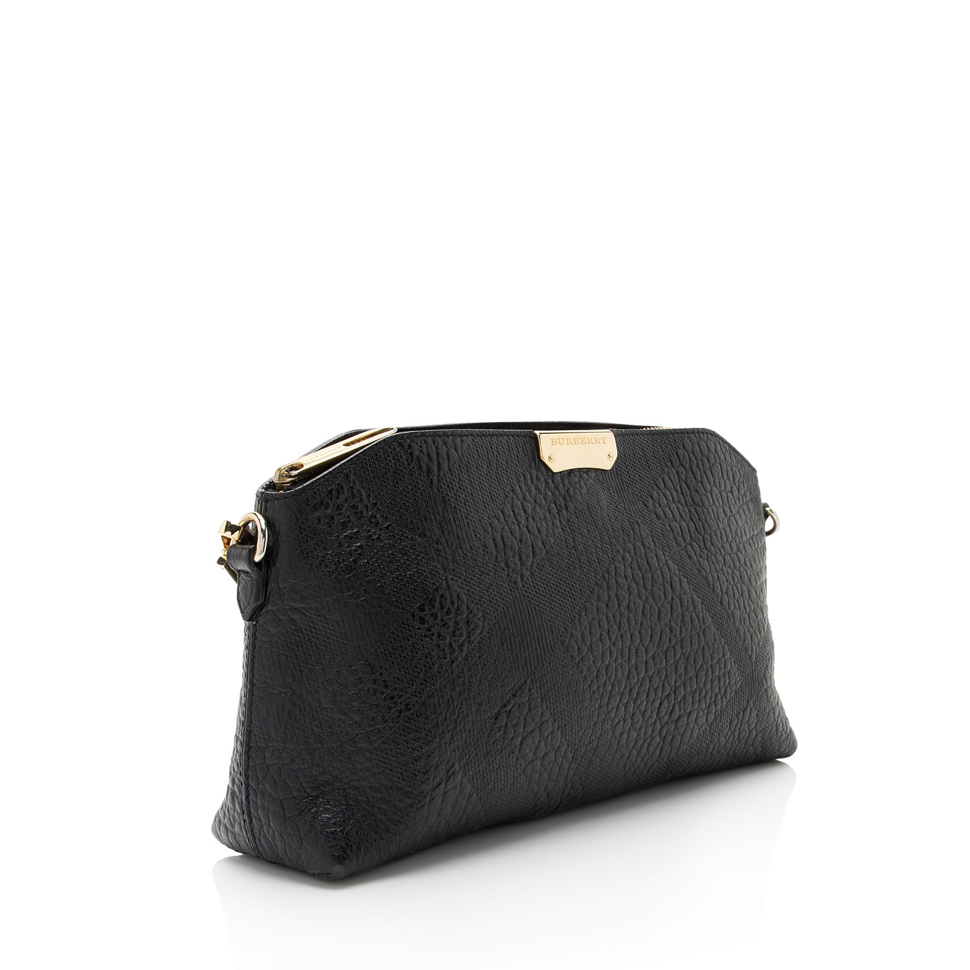 Burberry Leather Embossed Check Chichester Clutch (SHF-TC4VkJ)