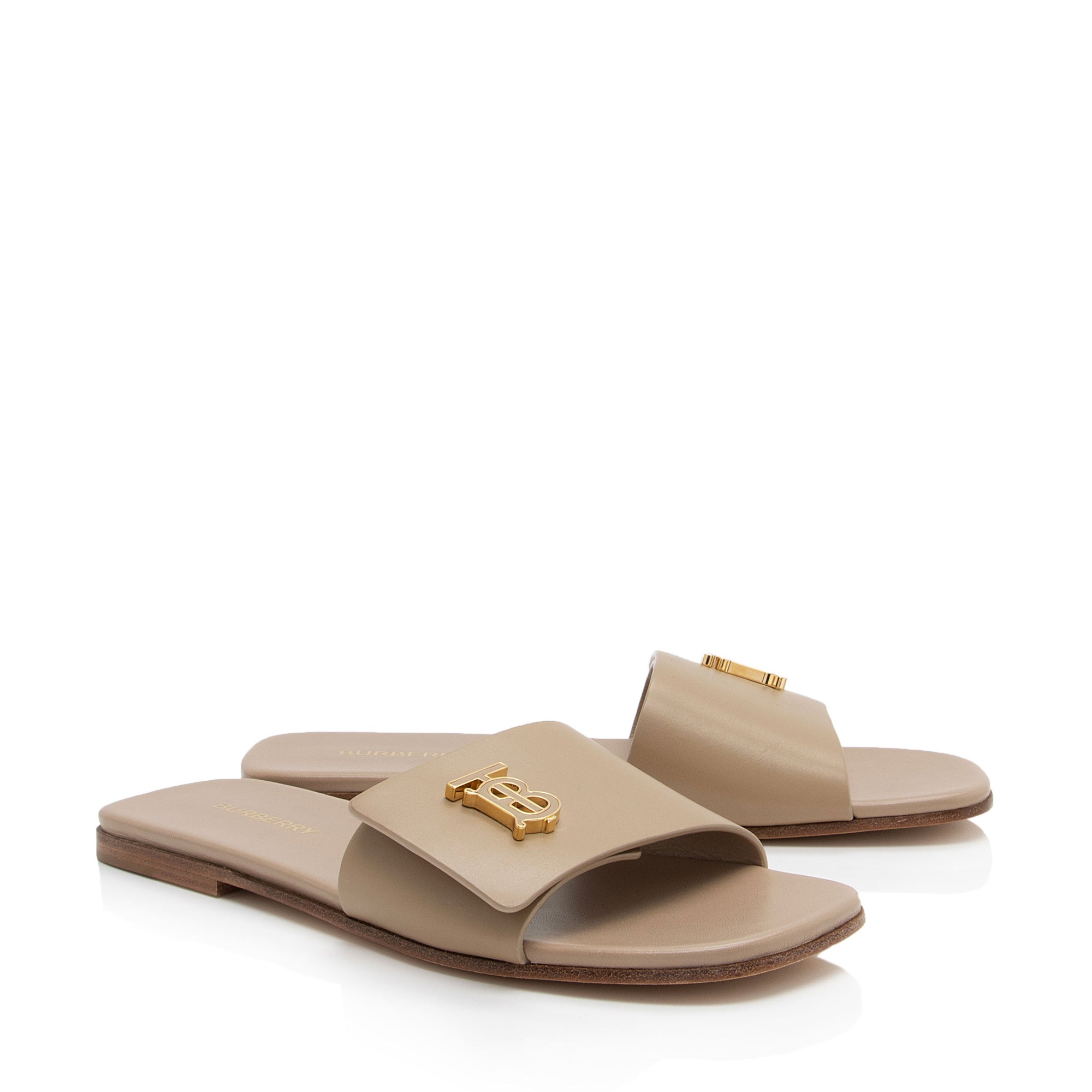 Burberry Leather TB Plaque Sandals - Size 7.5 / 37.5 (SHF-CooxDZ)