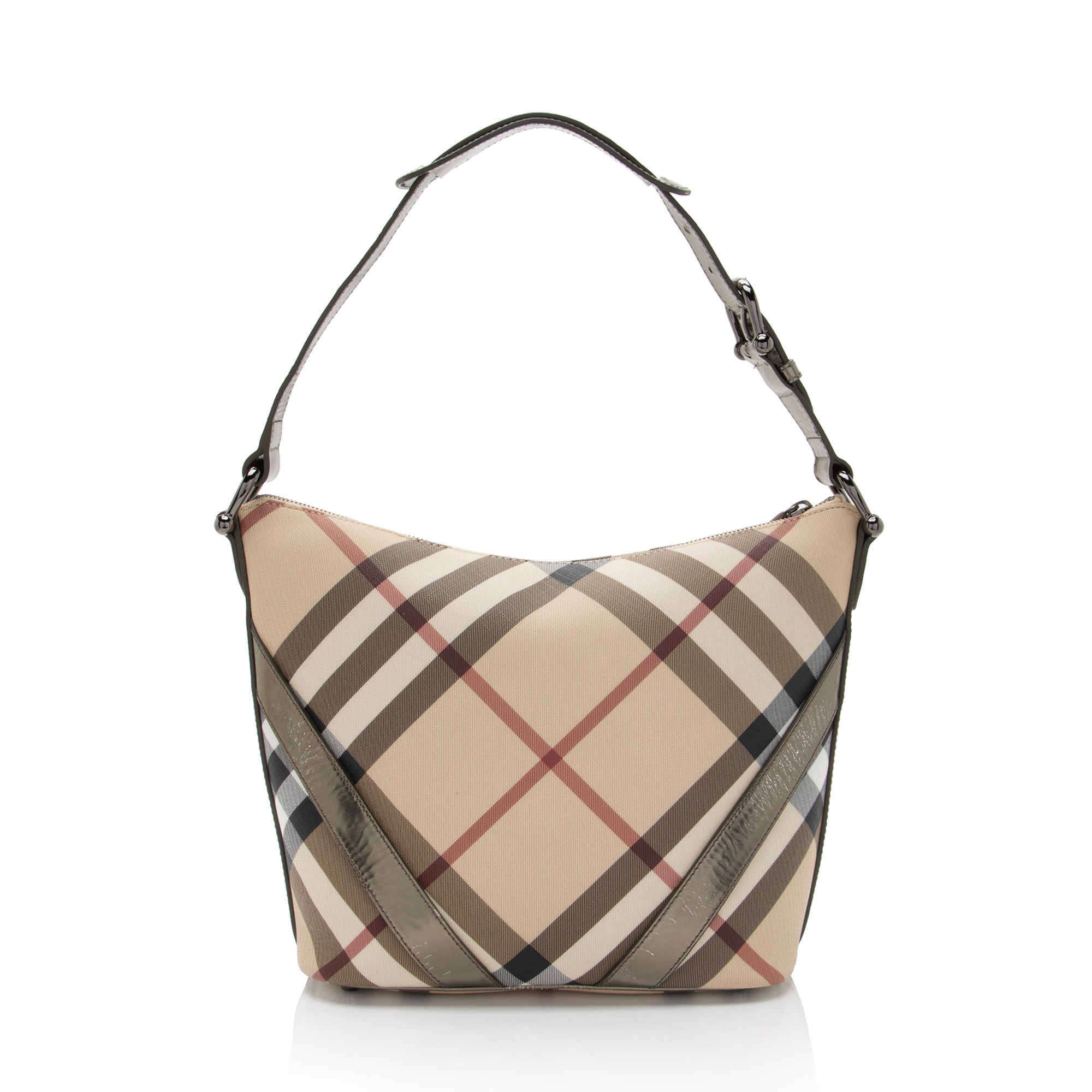 Burberry Metallic Patent Leather Nova Check Buckle Hobo