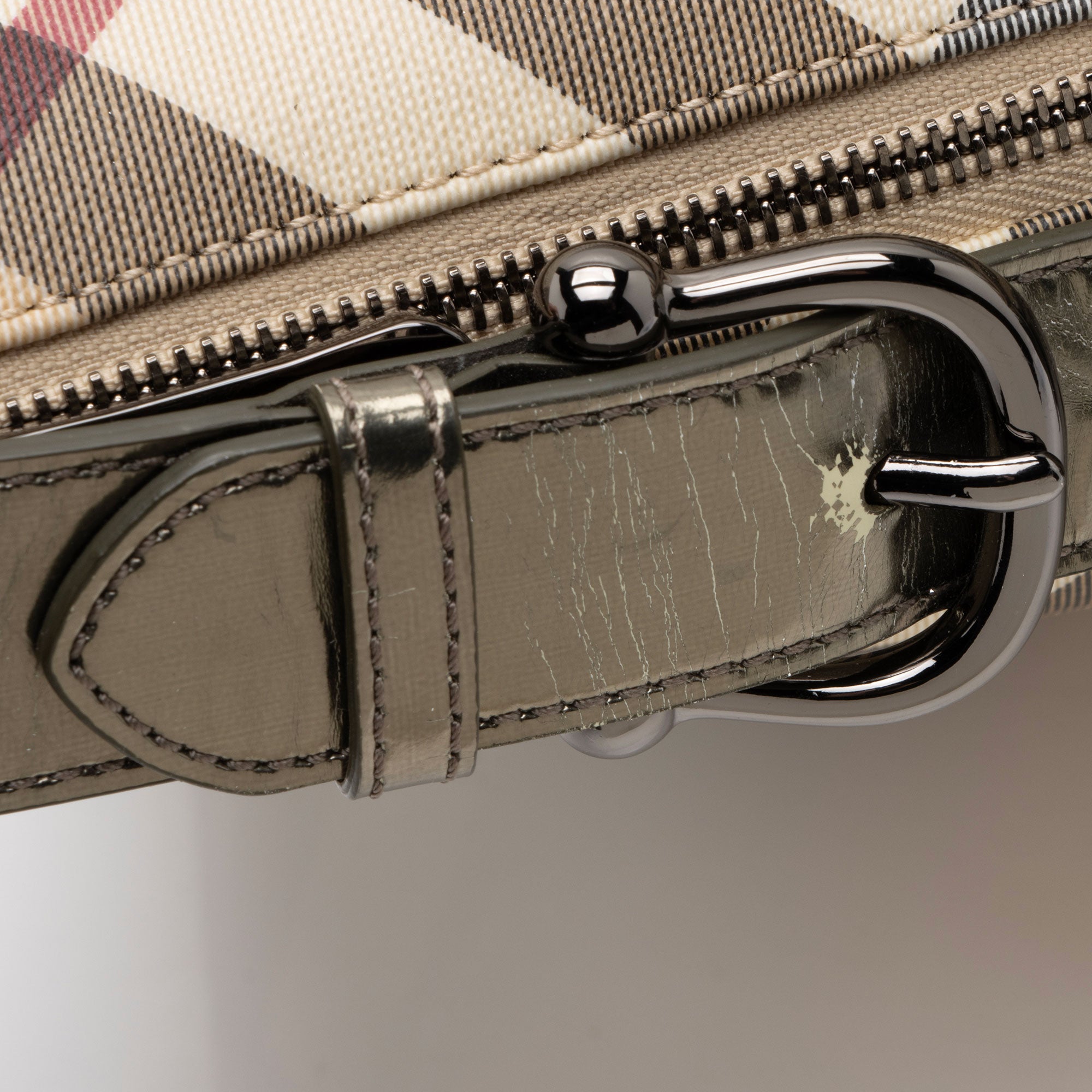 Burberry Metallic Patent Leather Nova Check Buckle Hobo