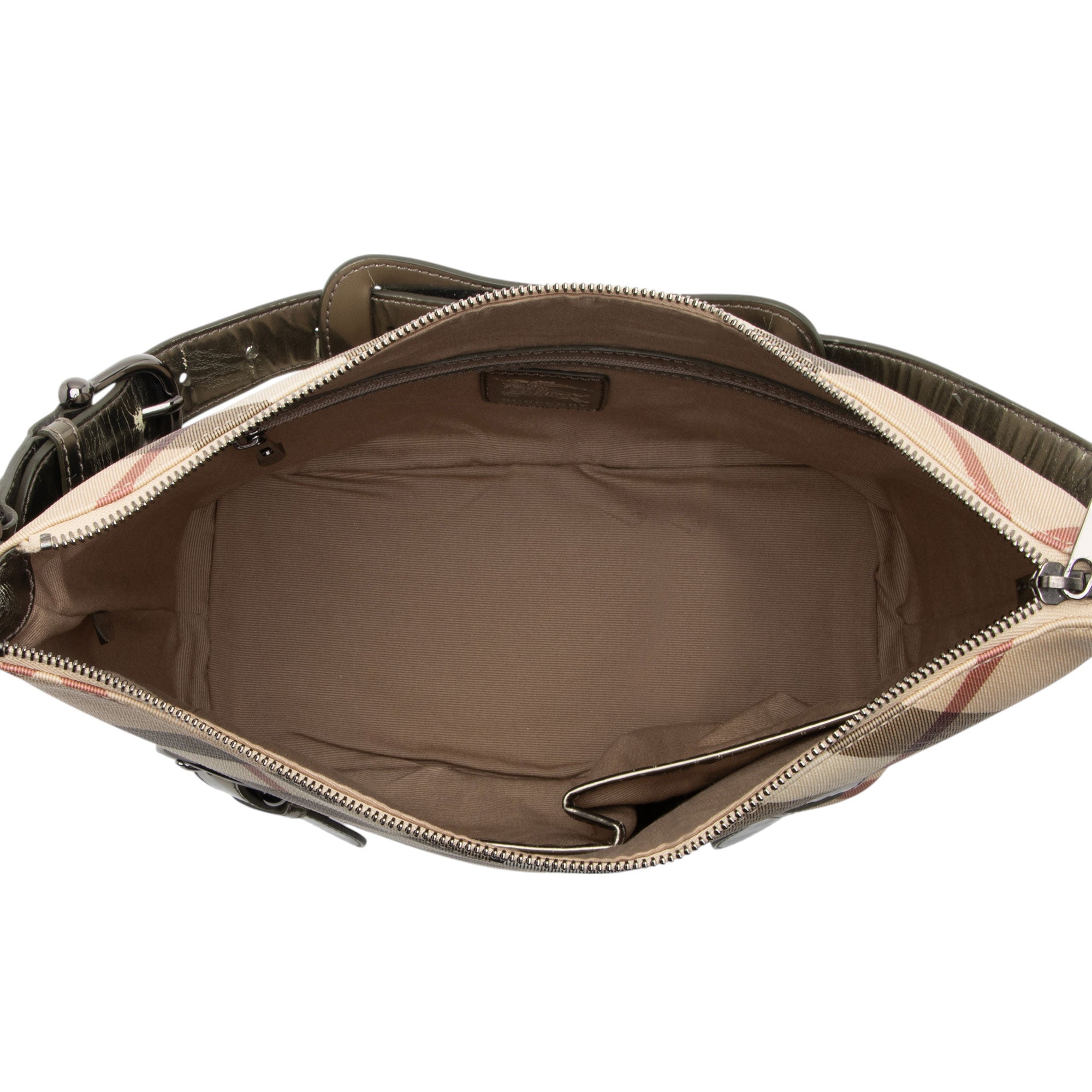 Burberry Metallic Patent Leather Nova Check Buckle Hobo
