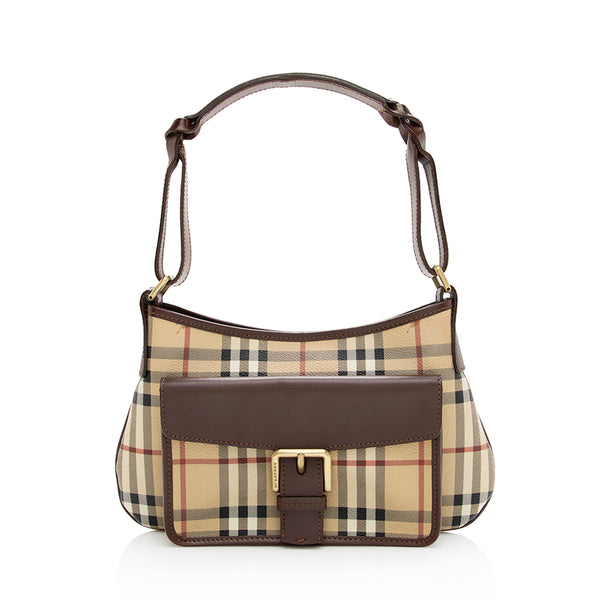 Burberry Brown Leather Shoulder Bag With Nova Check Trim in 
