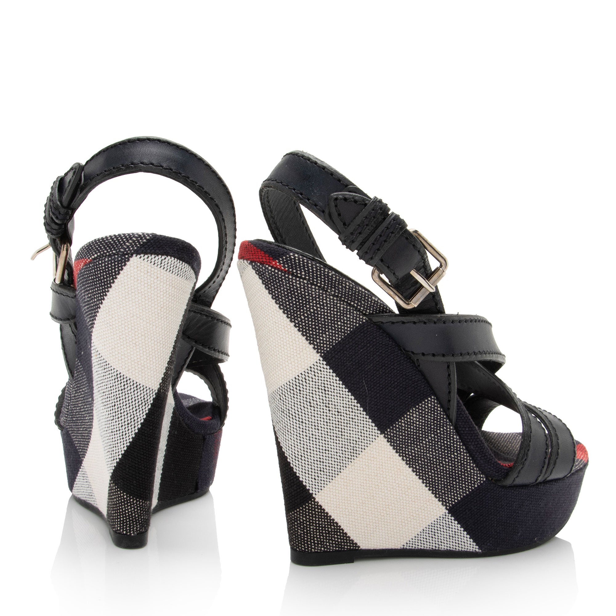 Burberry Nova Check Wedge Sandals - Size 8 / 38