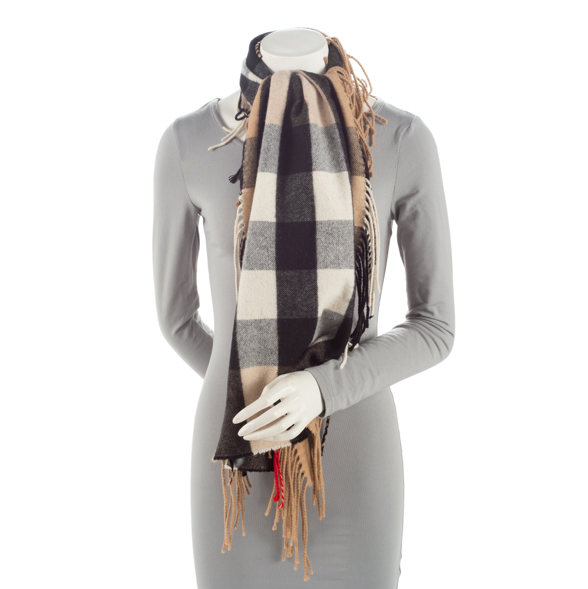 Burberry Prorsum Cashmere Mega Check Fringe Scarf (SHF-fKys0Q)