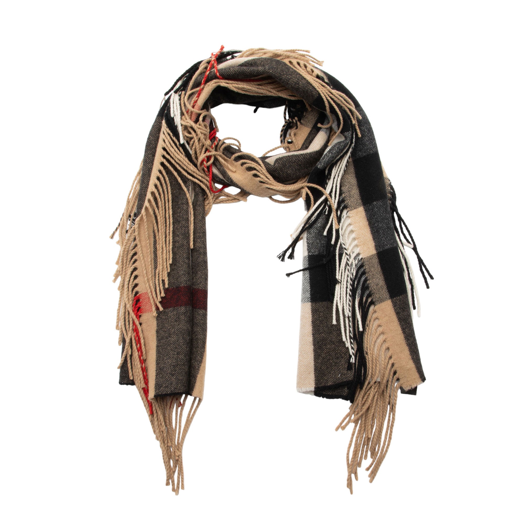 Burberry Prorsum Cashmere Mega Check Fringe Scarf (SHF-fKys0Q)