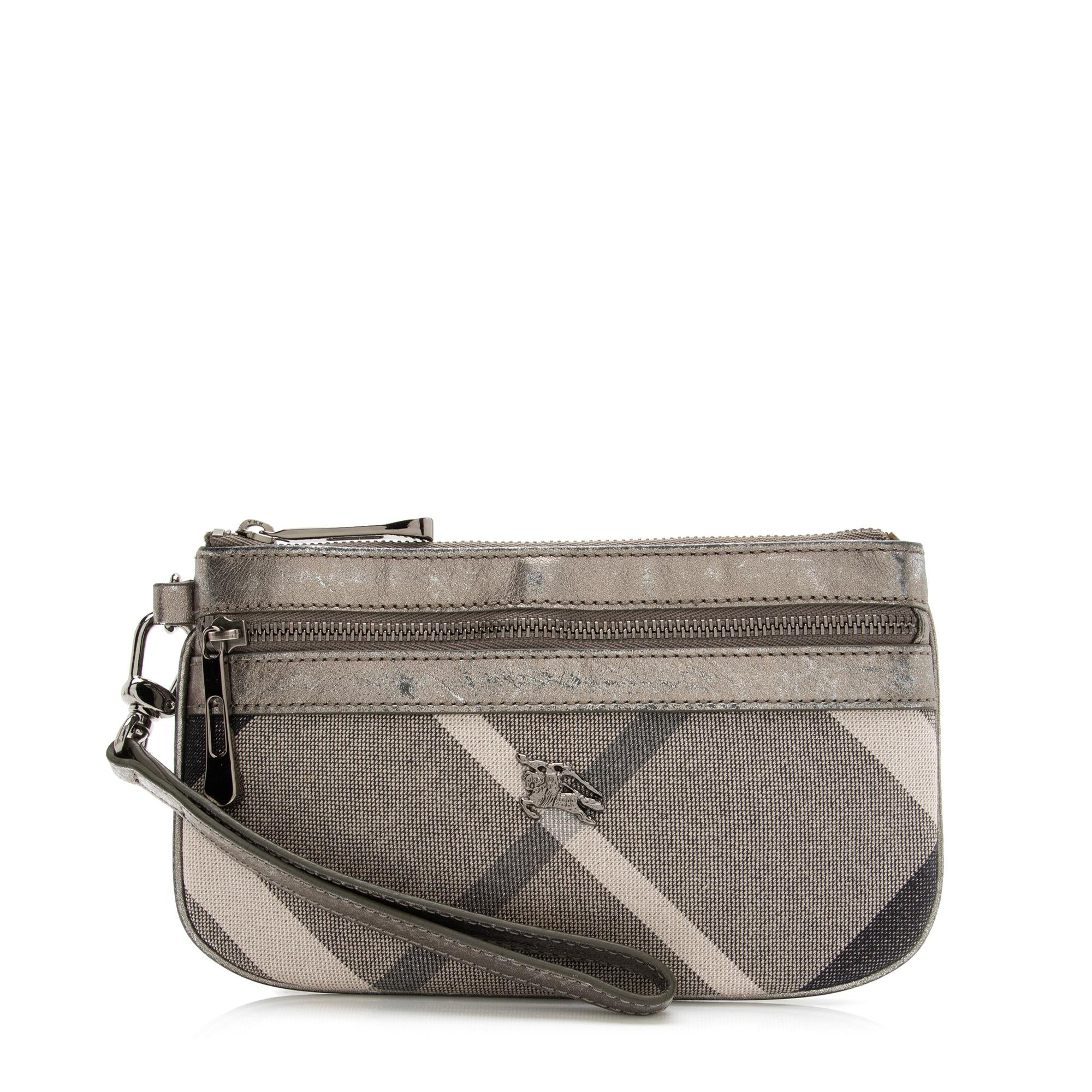 Burberry Shimmer Check Metallic Leather Prorsum Wristlet (SHF-23925)