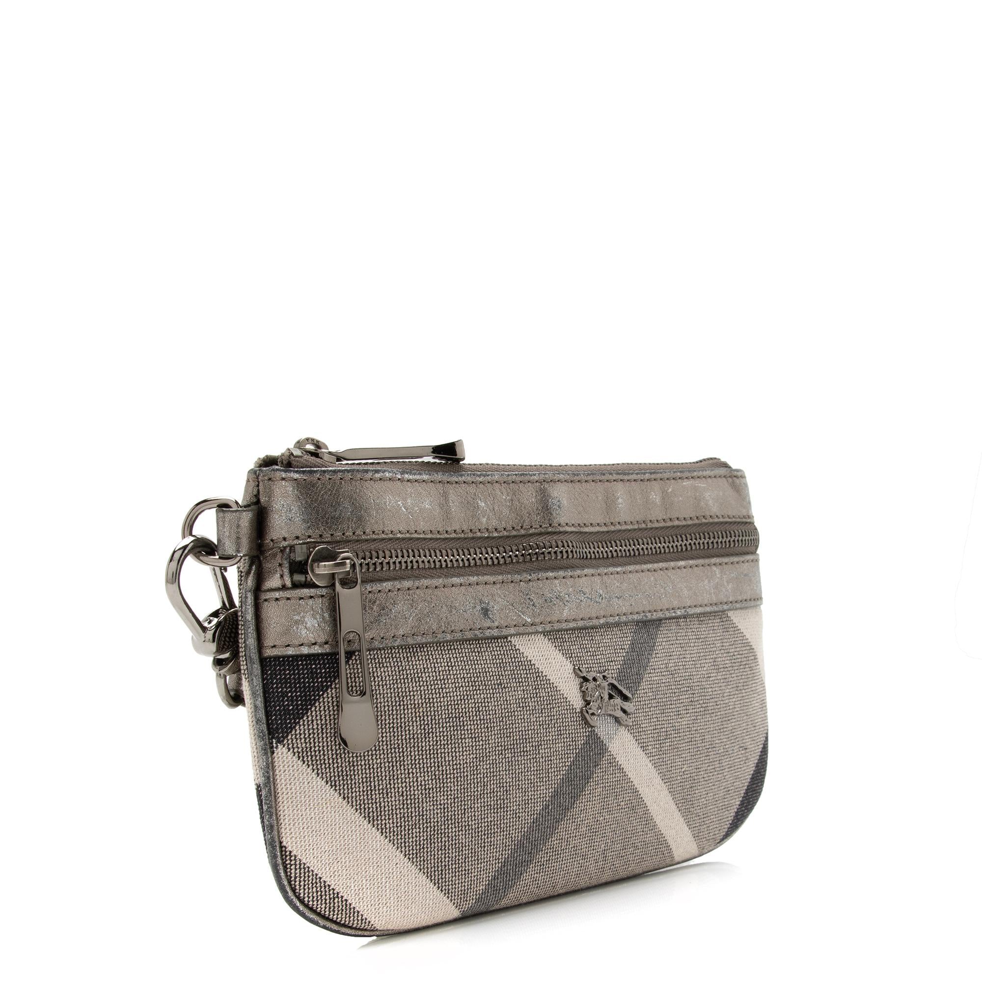 Burberry Shimmer Check Metallic Leather Prorsum Wristlet (SHF-23925)