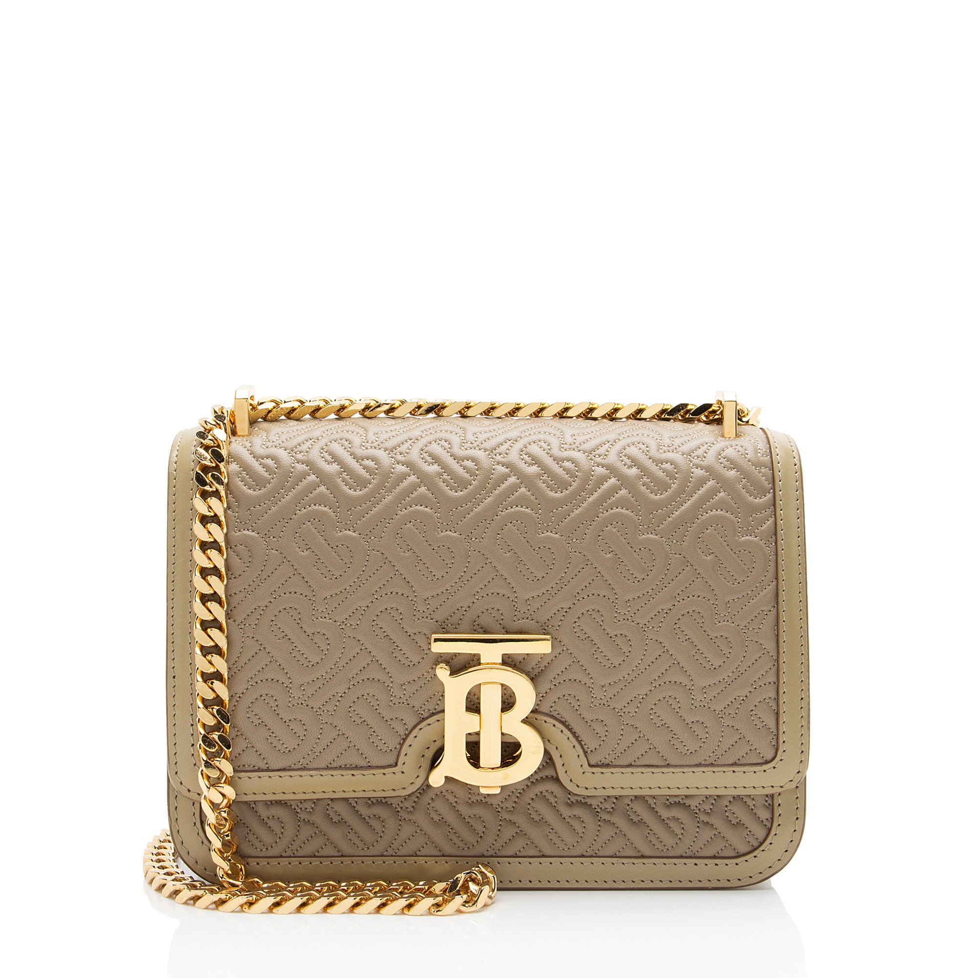 Burberry TB Monogram Embossed Leather Flap Chain Small Shoulder Bag