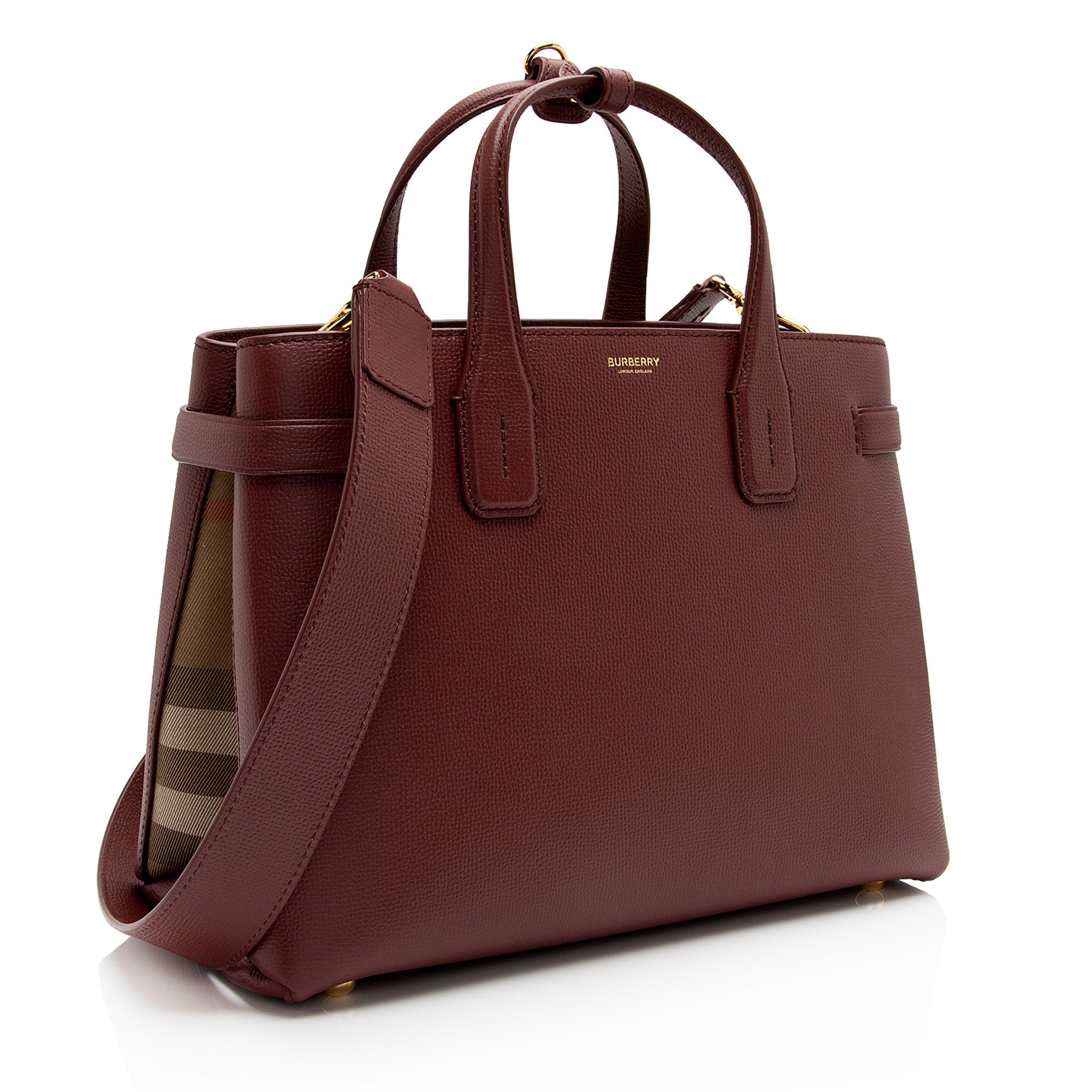 Burberry Vintage Check Leather Banner Medium Tote (SHF-DwlsdU)