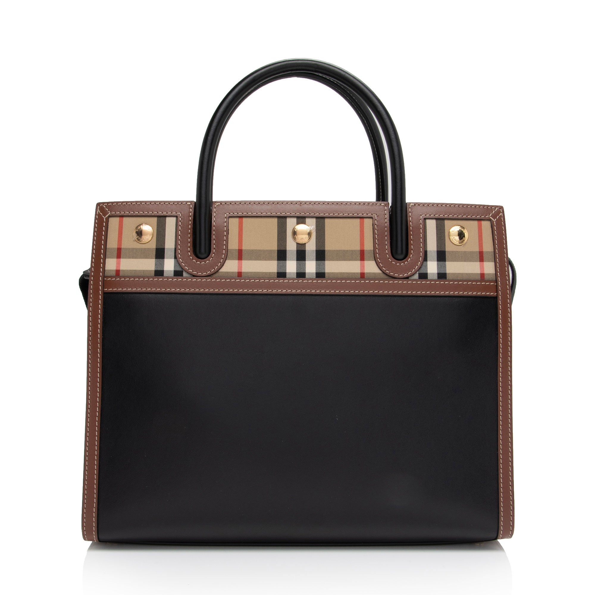 Burberry Vintage Check Smooth Calfskin Title Small Tote (SHF-6YrXPu)