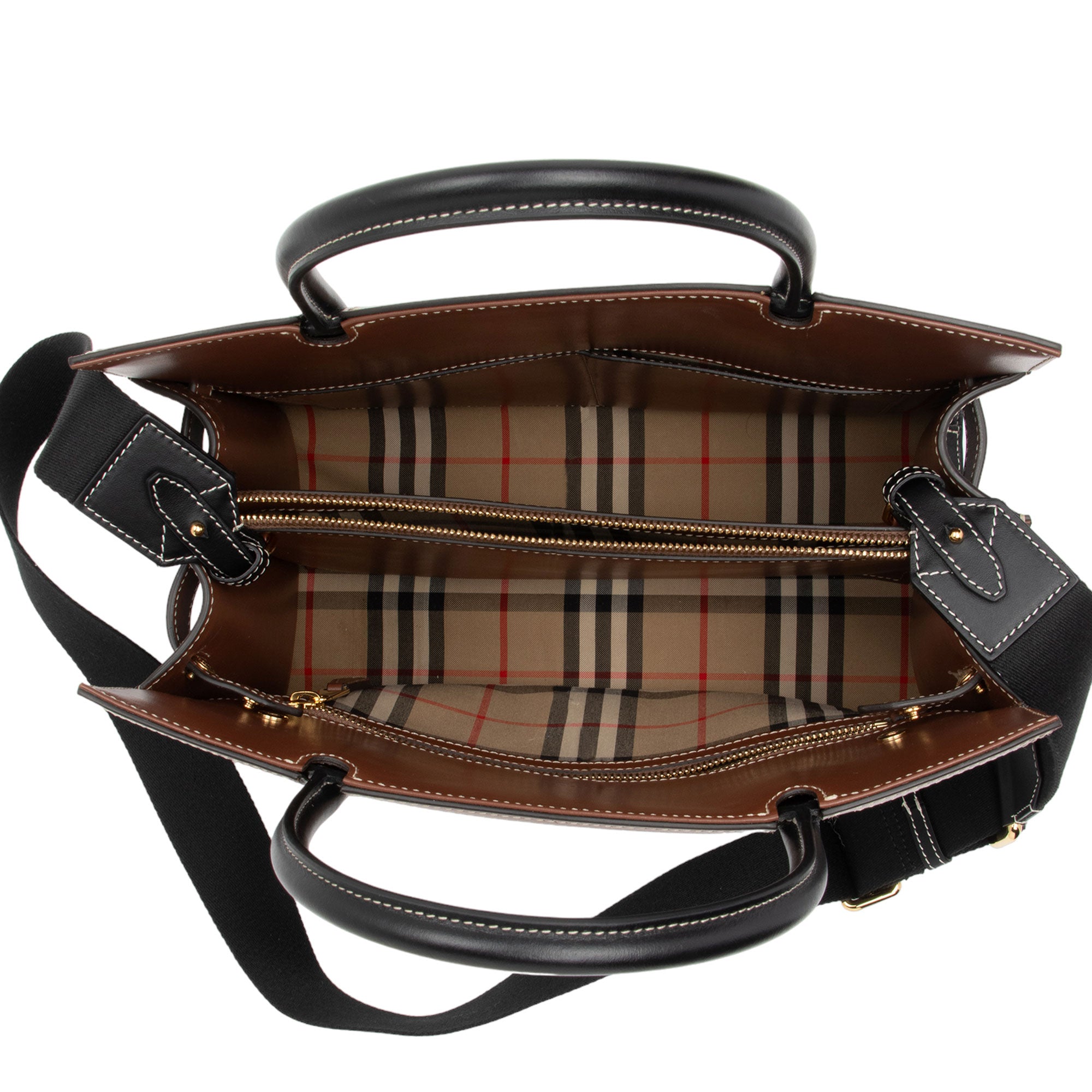 Burberry Vintage Check Smooth Calfskin Title Small Tote (SHF-6YrXPu)