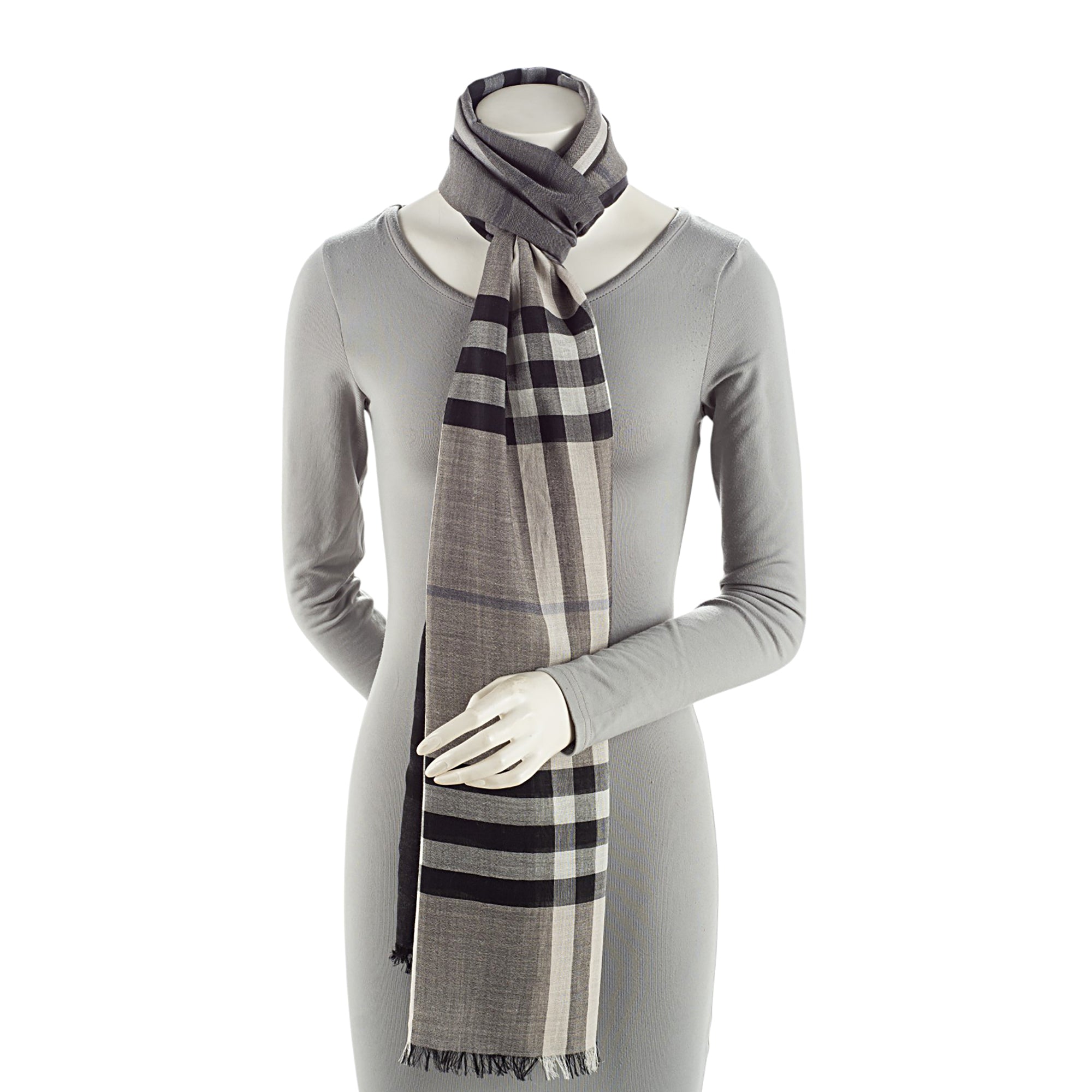 Burberry Wool Silk Lightweight Ombre Giant Check Scarf (SHF-vMW2eu)