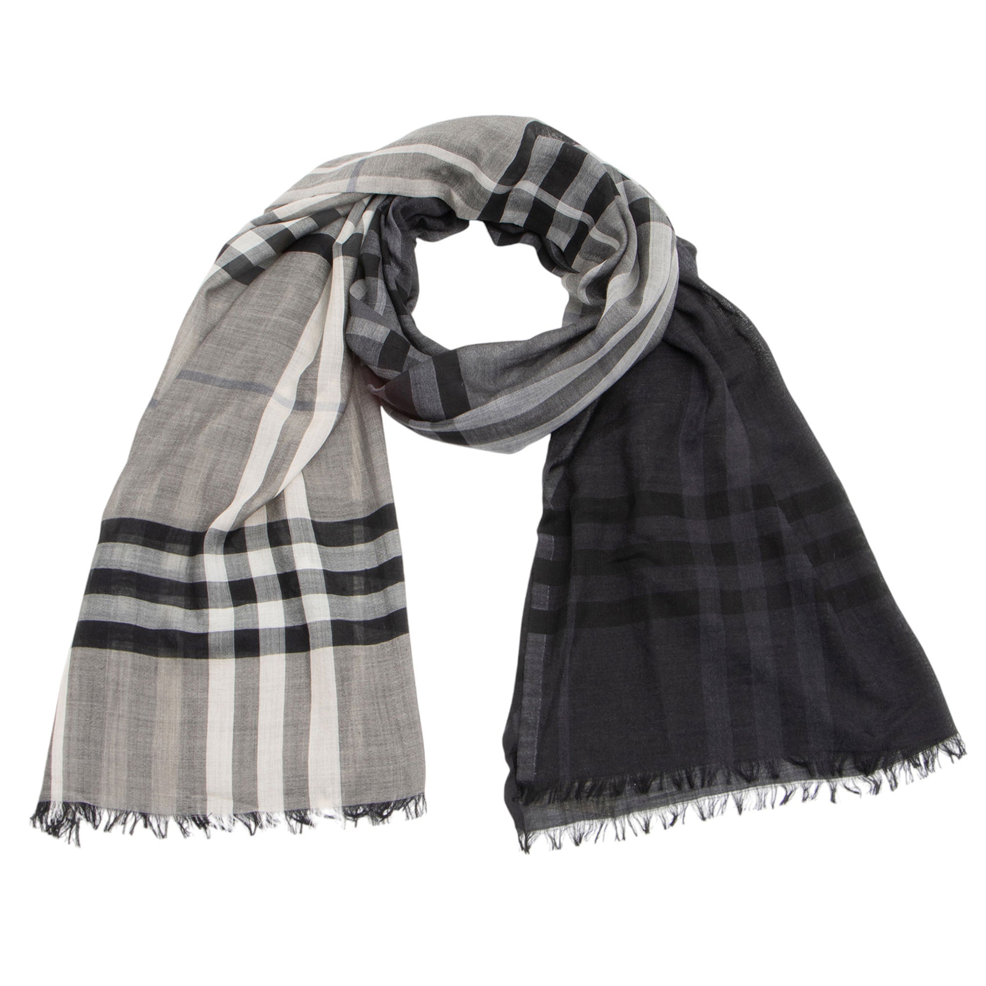 Burberry Wool Silk Lightweight Ombre Giant Check Scarf (SHF-vMW2eu)