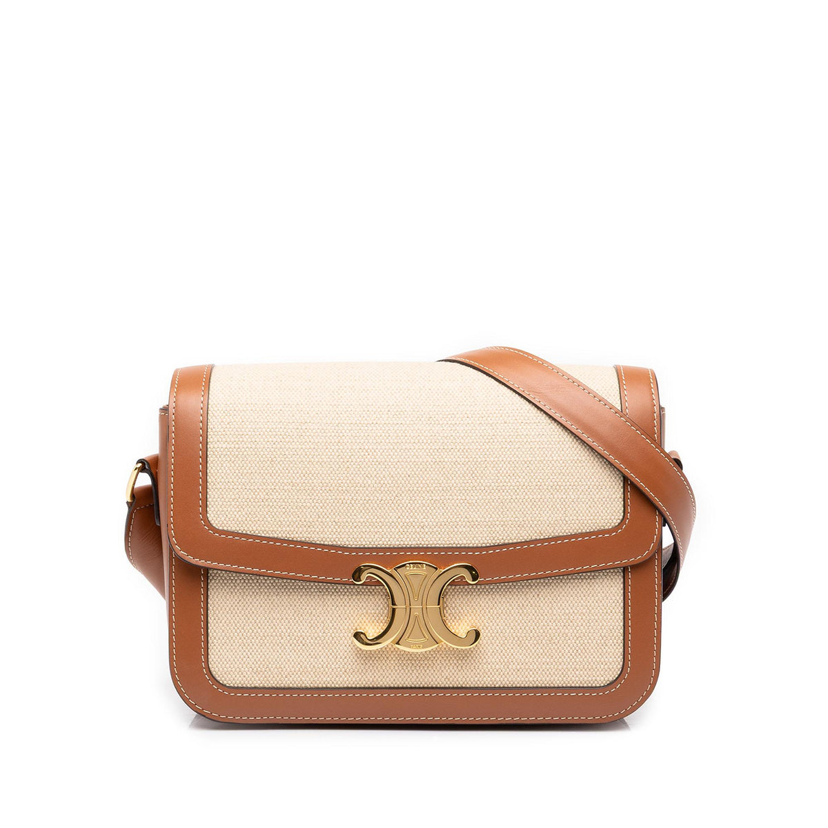 Celine Classique Canvas and Calfskin Triomphe Crossbody
