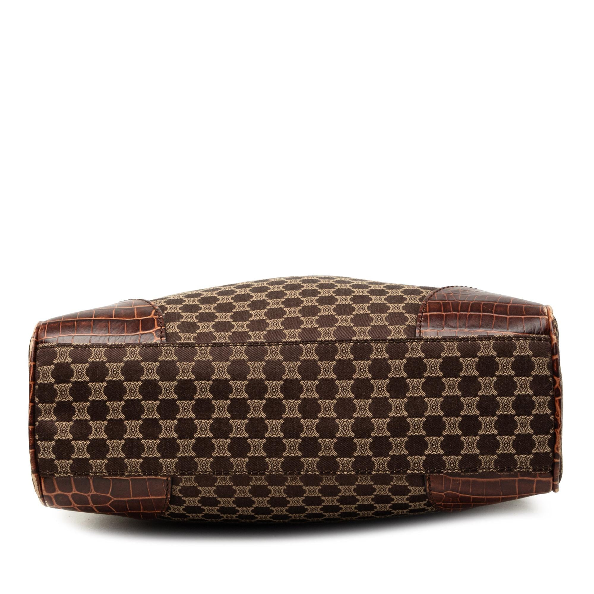 Celine Croc Embossed Leather Trimmed Macadam Canvas Tote