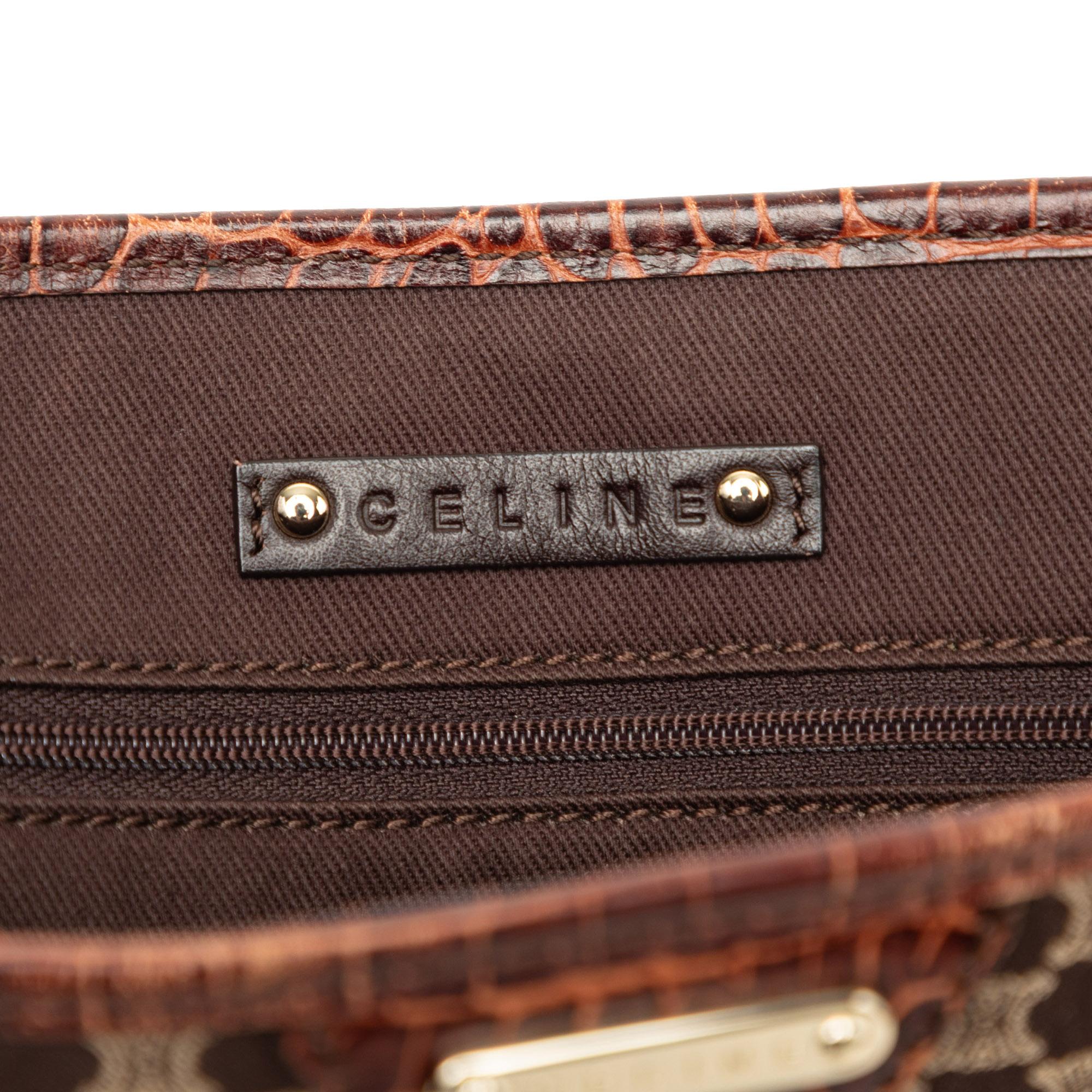 Celine Croc Embossed Leather Trimmed Macadam Canvas Tote