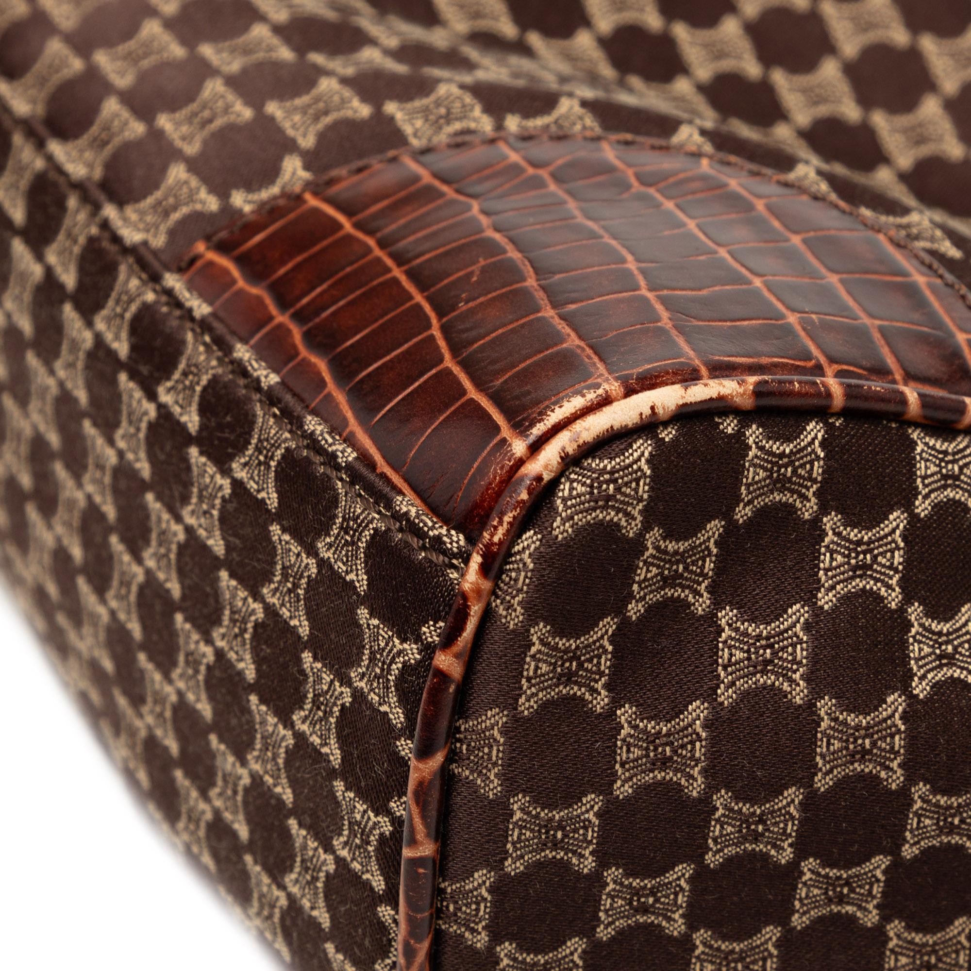Celine Croc Embossed Leather Trimmed Macadam Canvas Tote