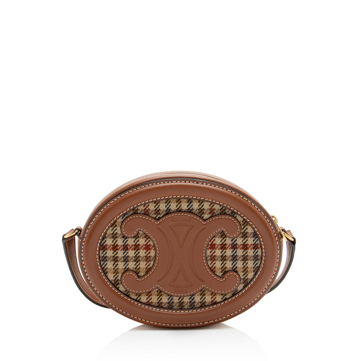 Celine Houndstooth Calfskin Triomphe Oval Small Crossbody