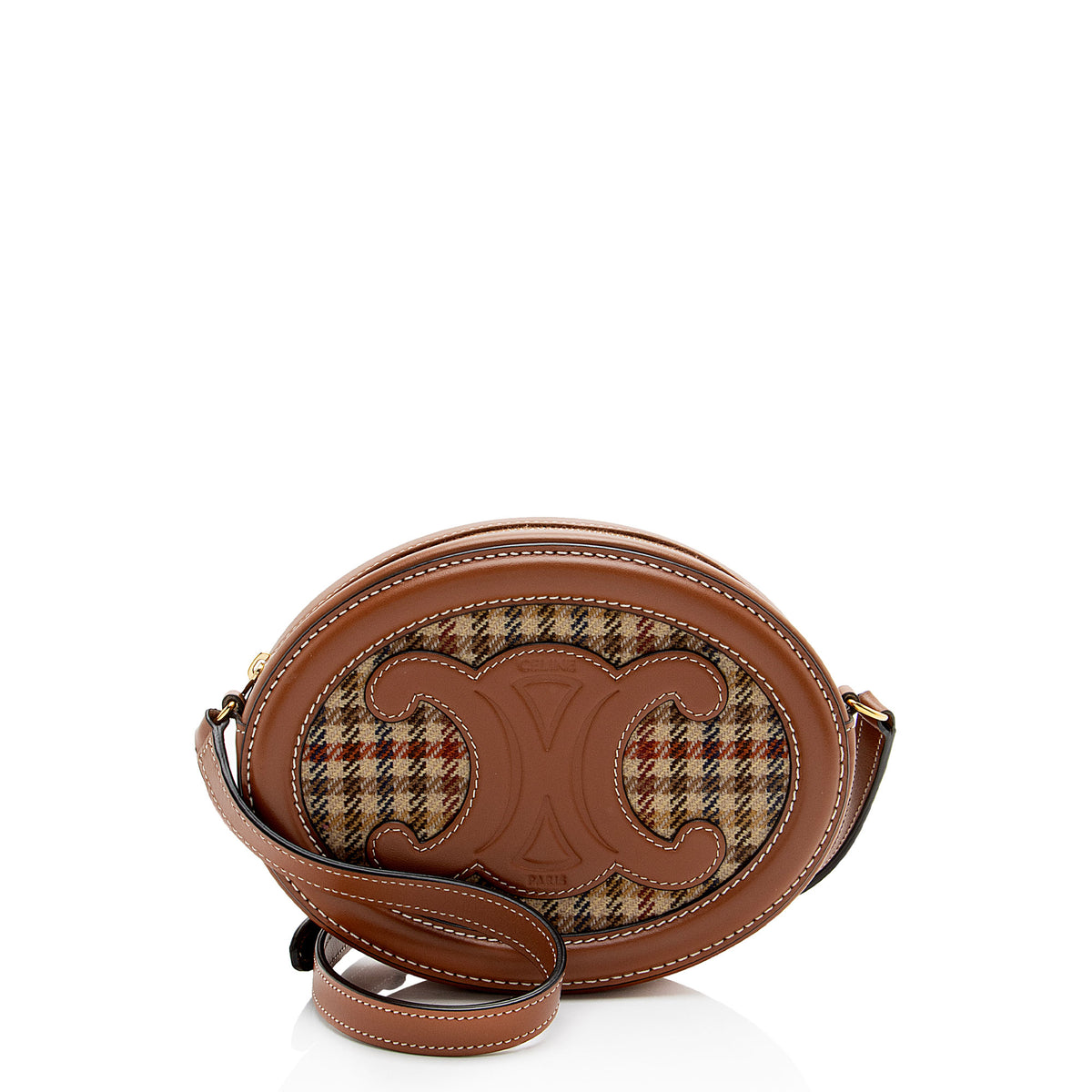 Celine Houndstooth Calfskin Triomphe Oval Small Crossbody