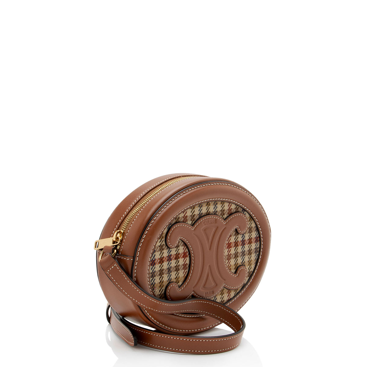 Celine Houndstooth Calfskin Triomphe Oval Small Crossbody