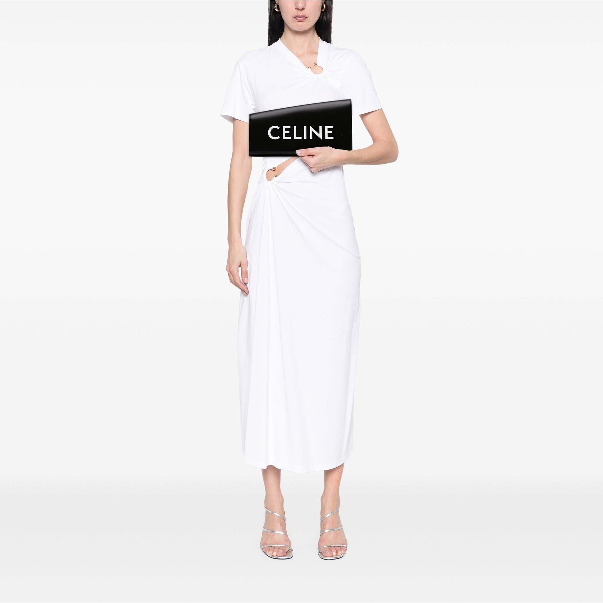 Celine Leather Asymmetric Logo Clutch