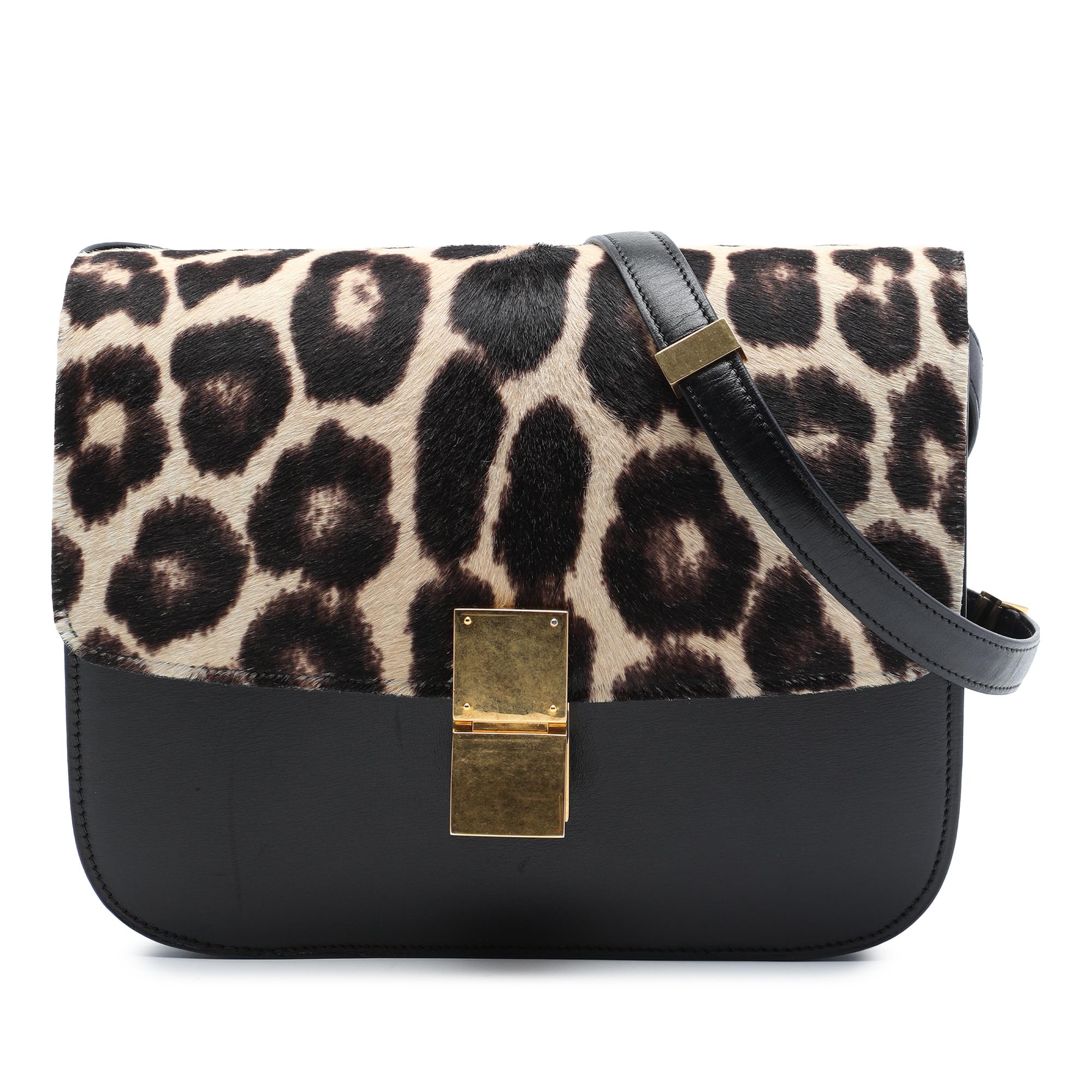 Celine Medium Calfskin and Leopard Print Pony Hair Classic Box