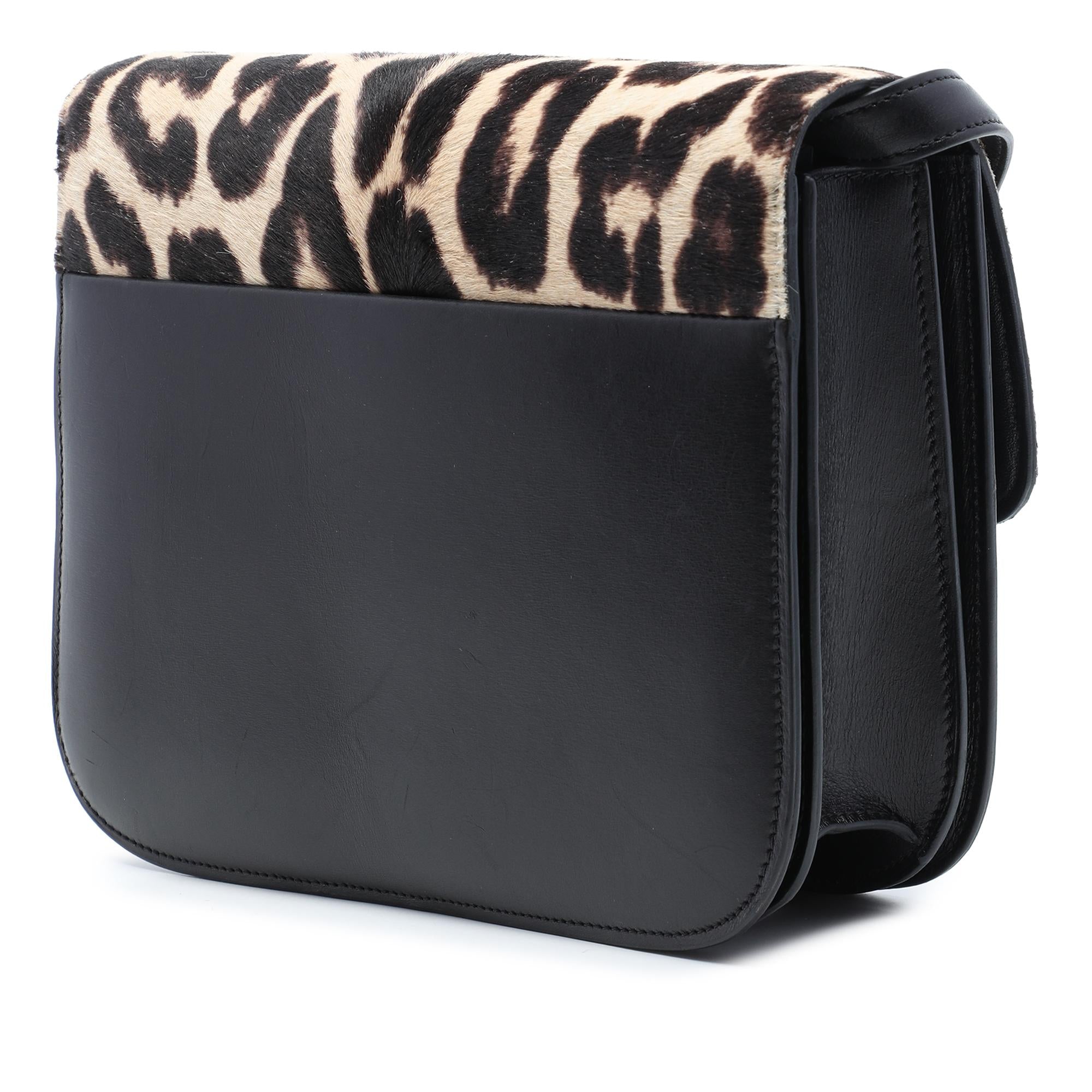 Celine Medium Calfskin and Leopard Print Pony Hair Classic Box
