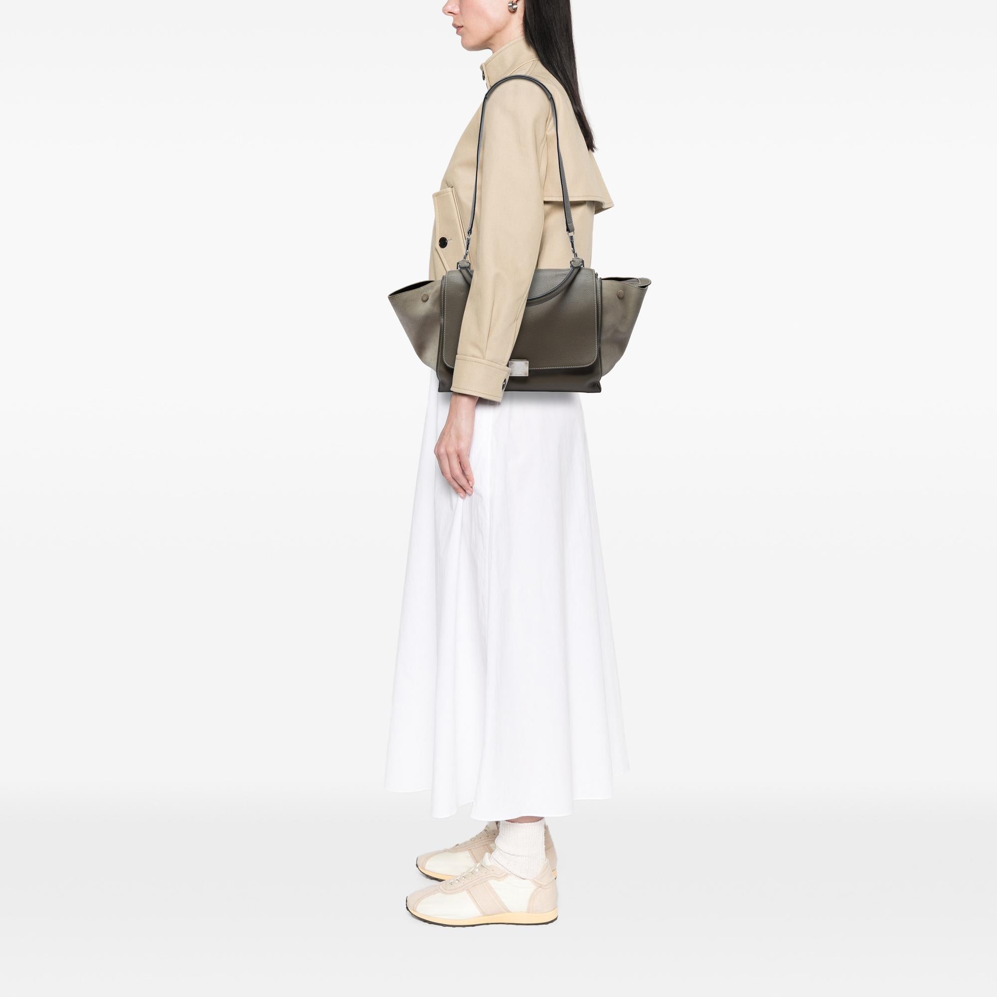 Celine Medium Calfskin and Suede Trapeze Satchel