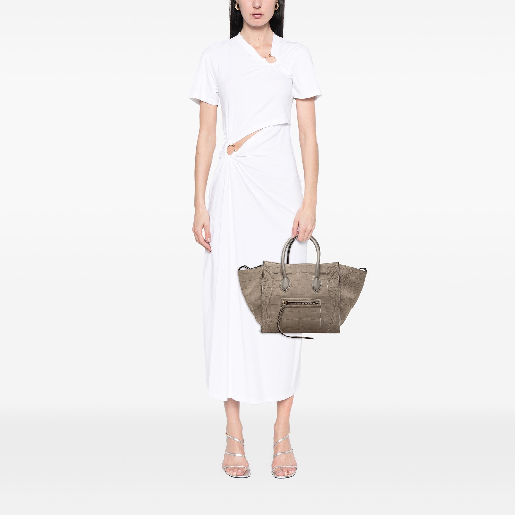 Celine Medium Croc Embossed Leather Luggage Phantom Tote