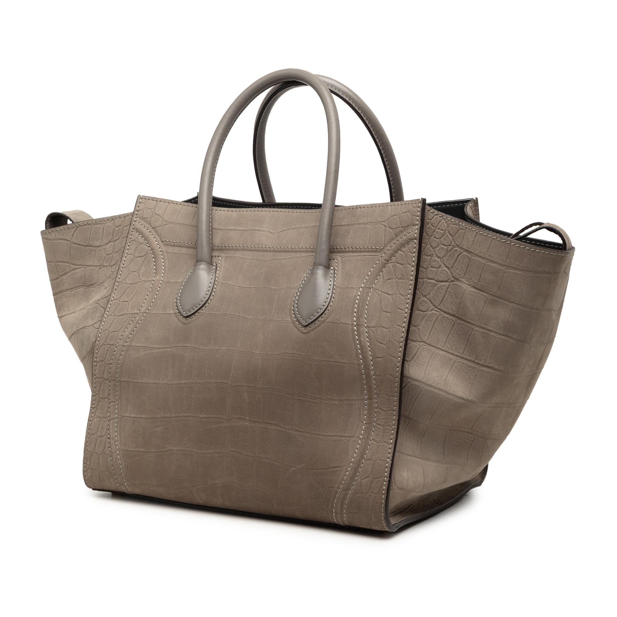Celine Medium Croc Embossed Leather Luggage Phantom Tote
