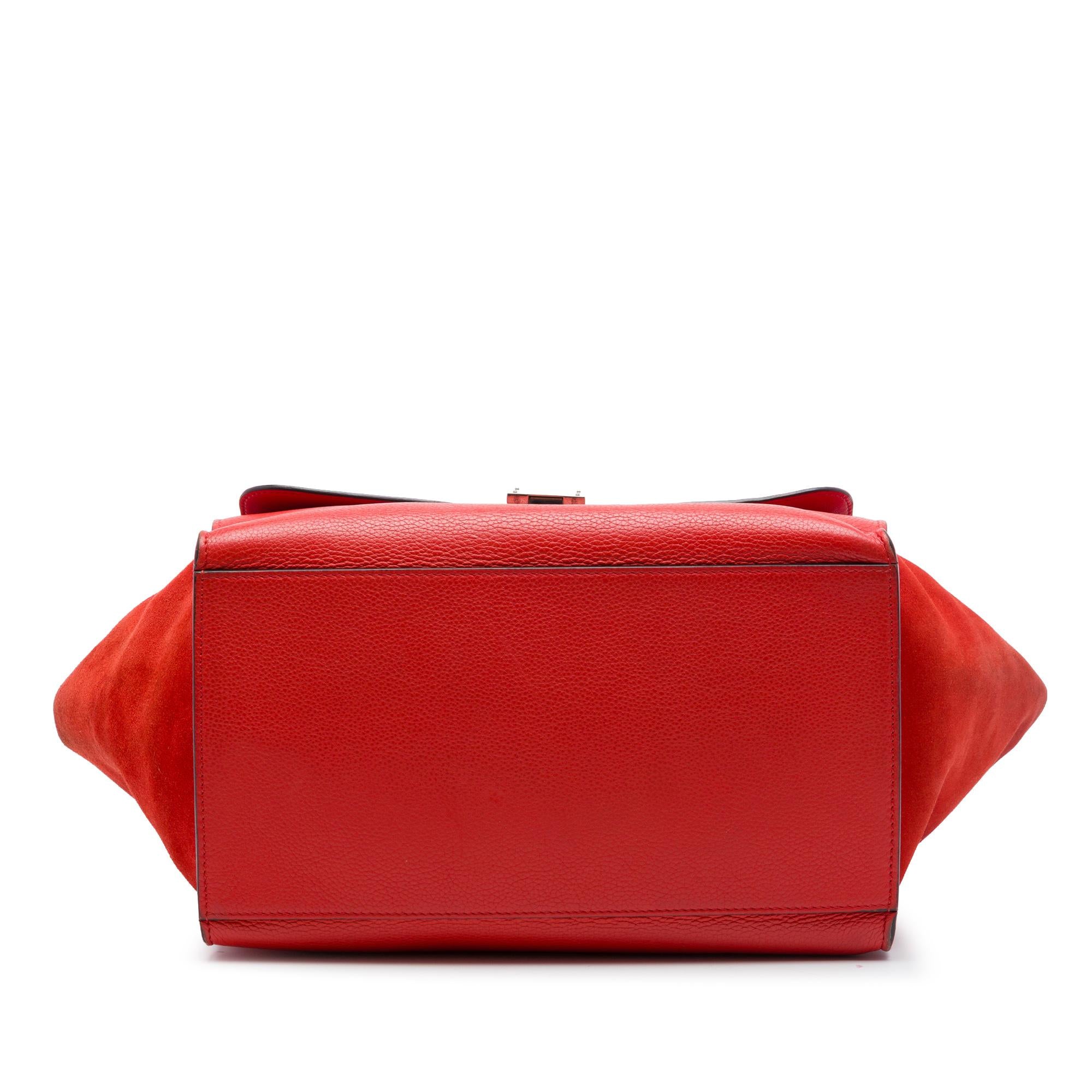 Celine Medium Drummed Calfskin and Suede Trapeze Satchel