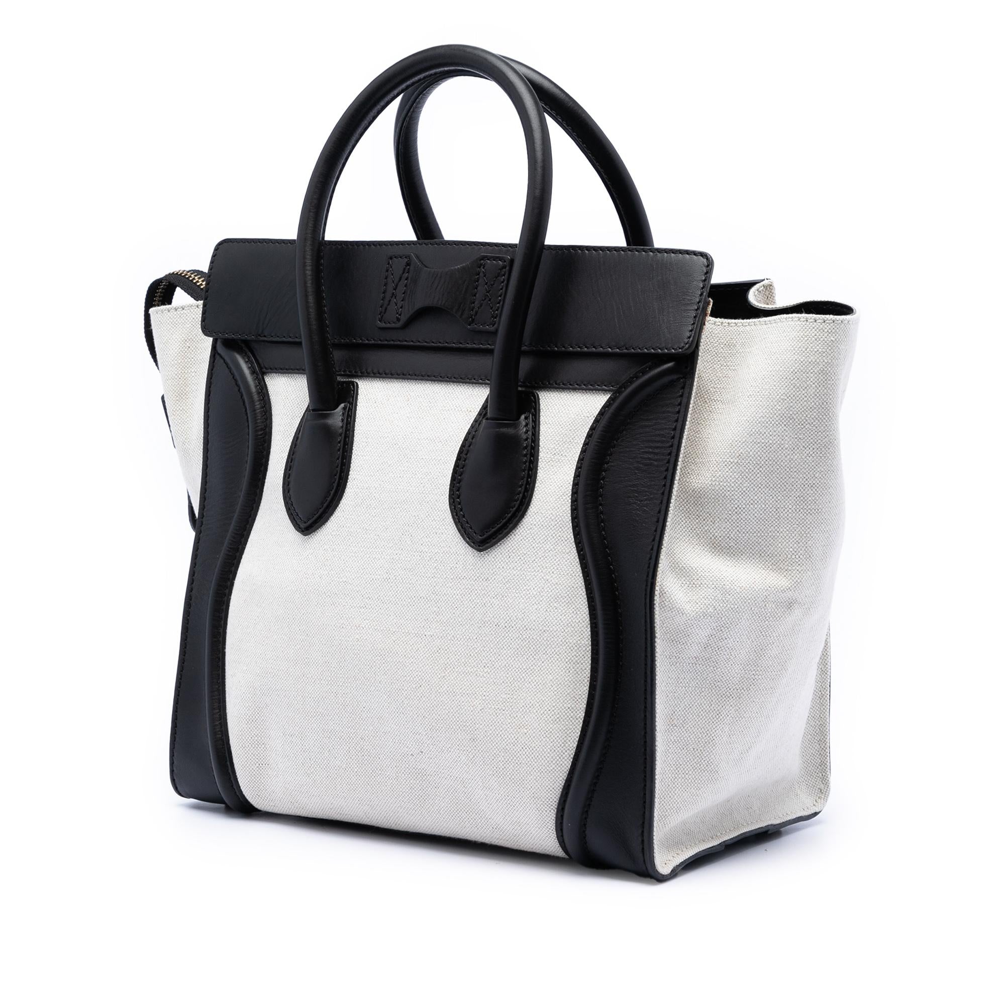 Celine Mini Bicolor Canvas and Leather Luggage Tote