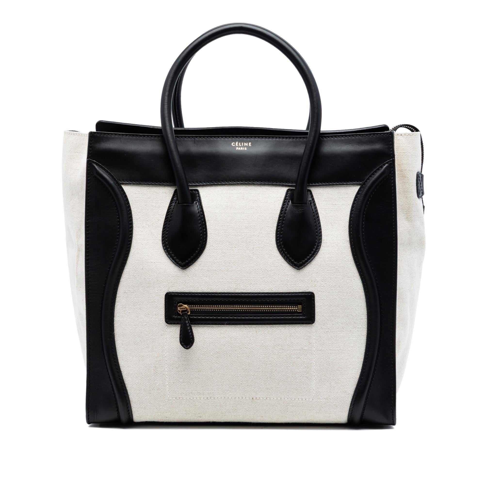 Celine Mini Bicolor Canvas and Leather Luggage Tote
