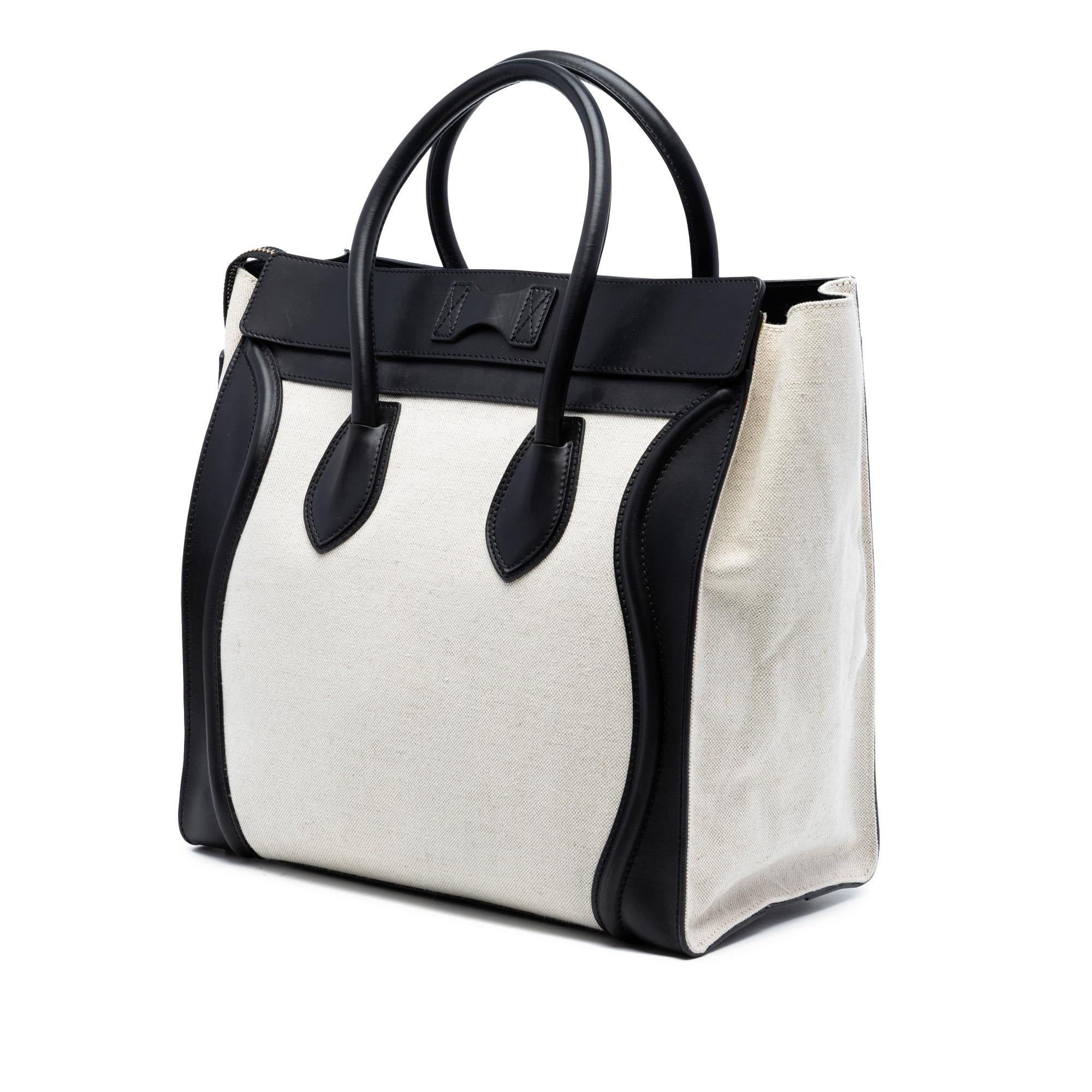 Celine Mini Bicolor Canvas and Leather Luggage Tote