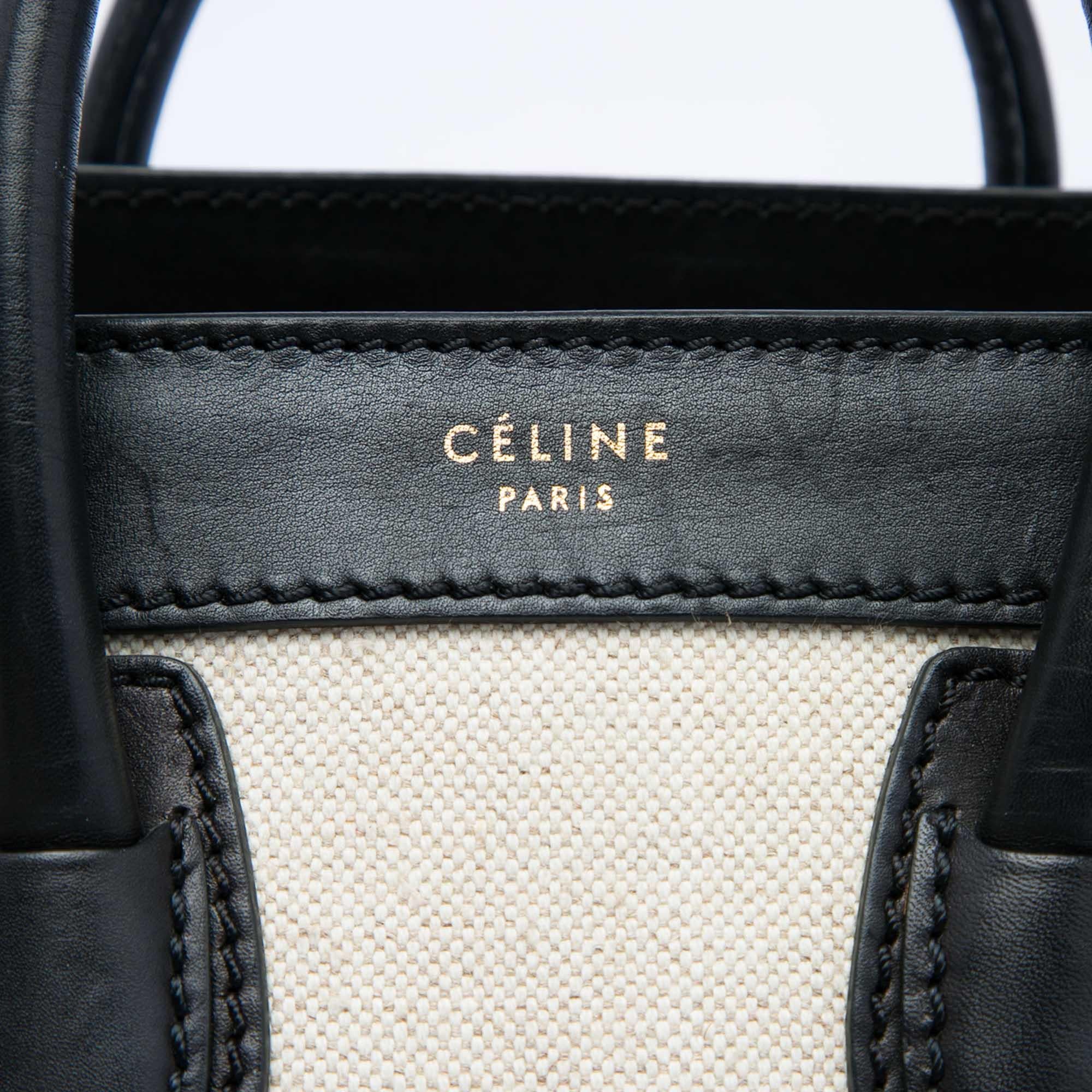 Celine Nano Bicolor Canvas and Leather Luggage Tote
