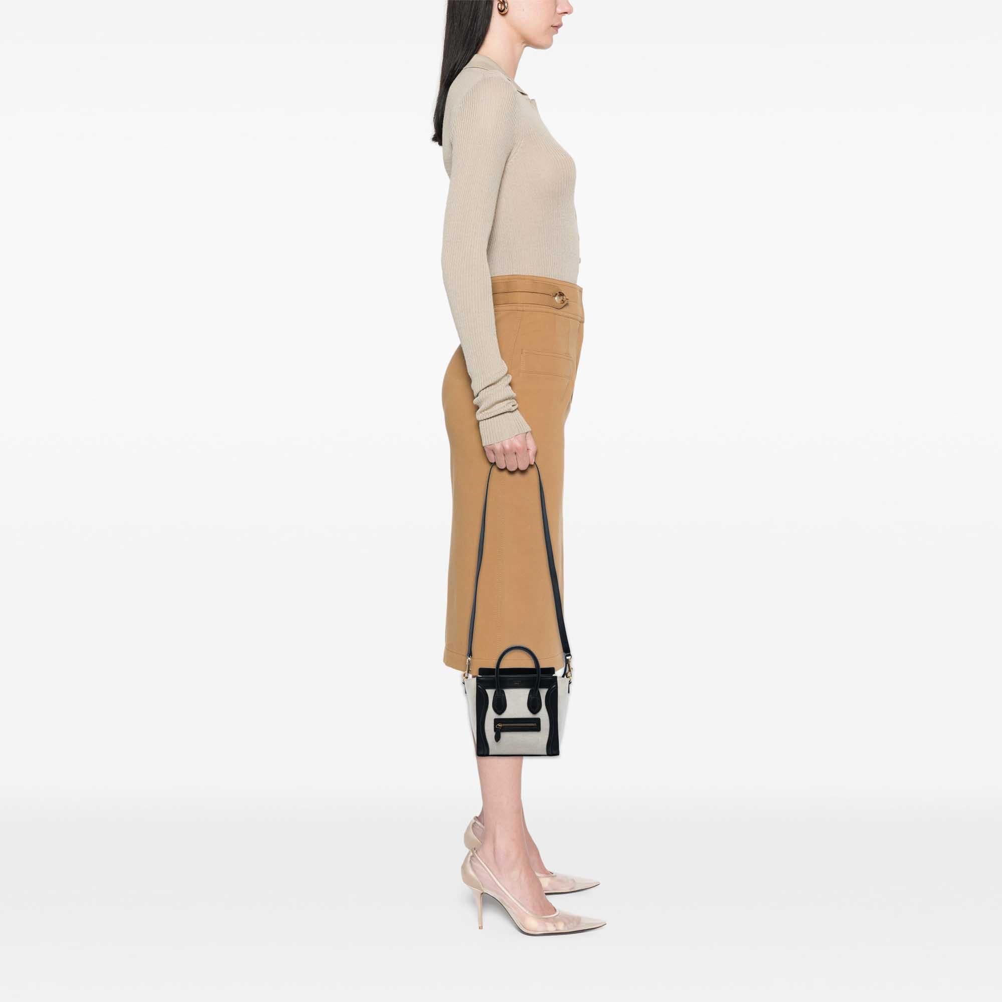 Celine Nano Bicolor Canvas and Leather Luggage Tote