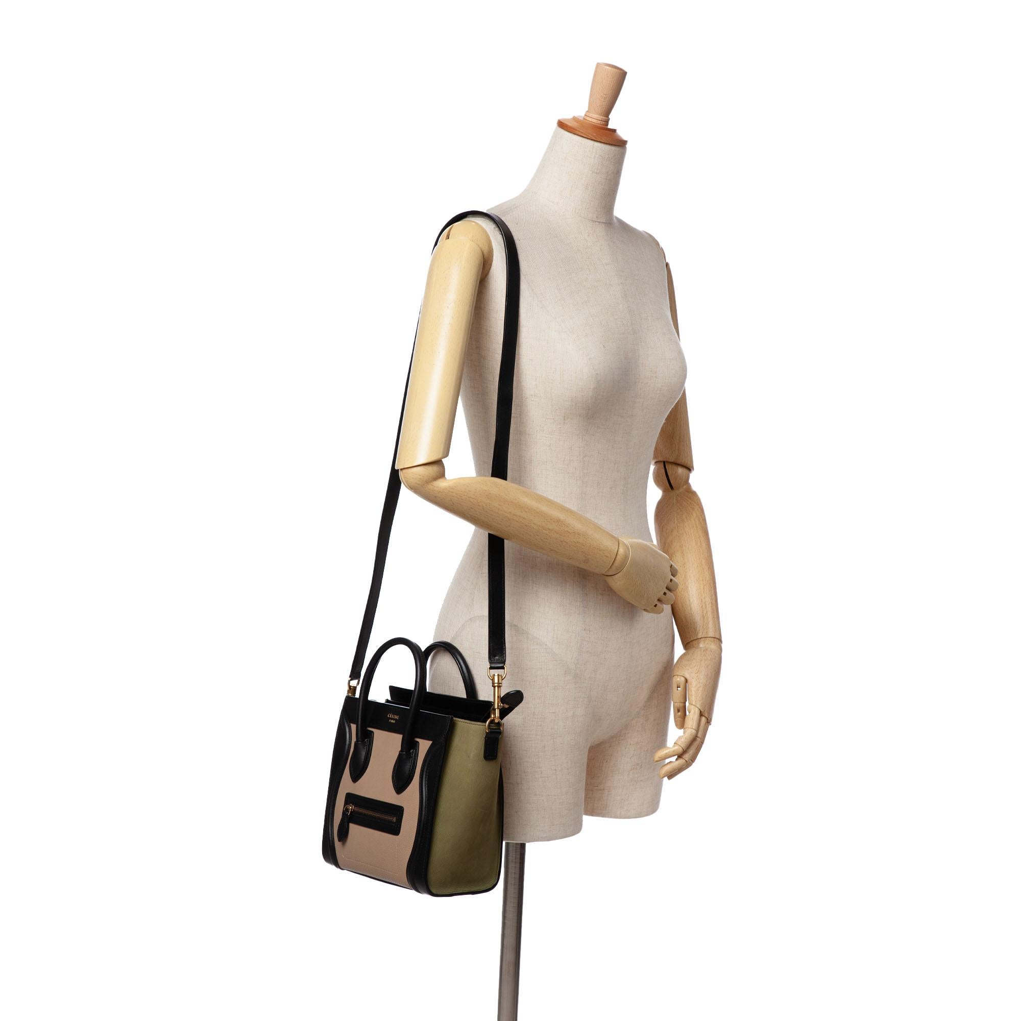 Celine Nano Tricolor Grained Calfskin and Nubuck Luggage Tote