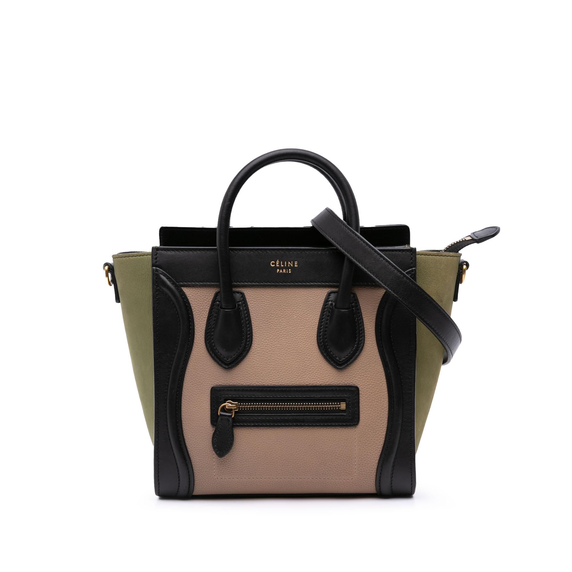 Celine Nano Tricolor Grained Calfskin and Nubuck Luggage Tote