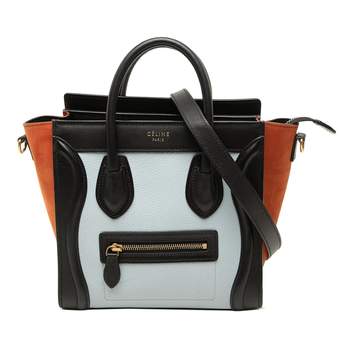 Celine Nano Tricolor Nubuck and Drummed Calfskin Luggage Tote