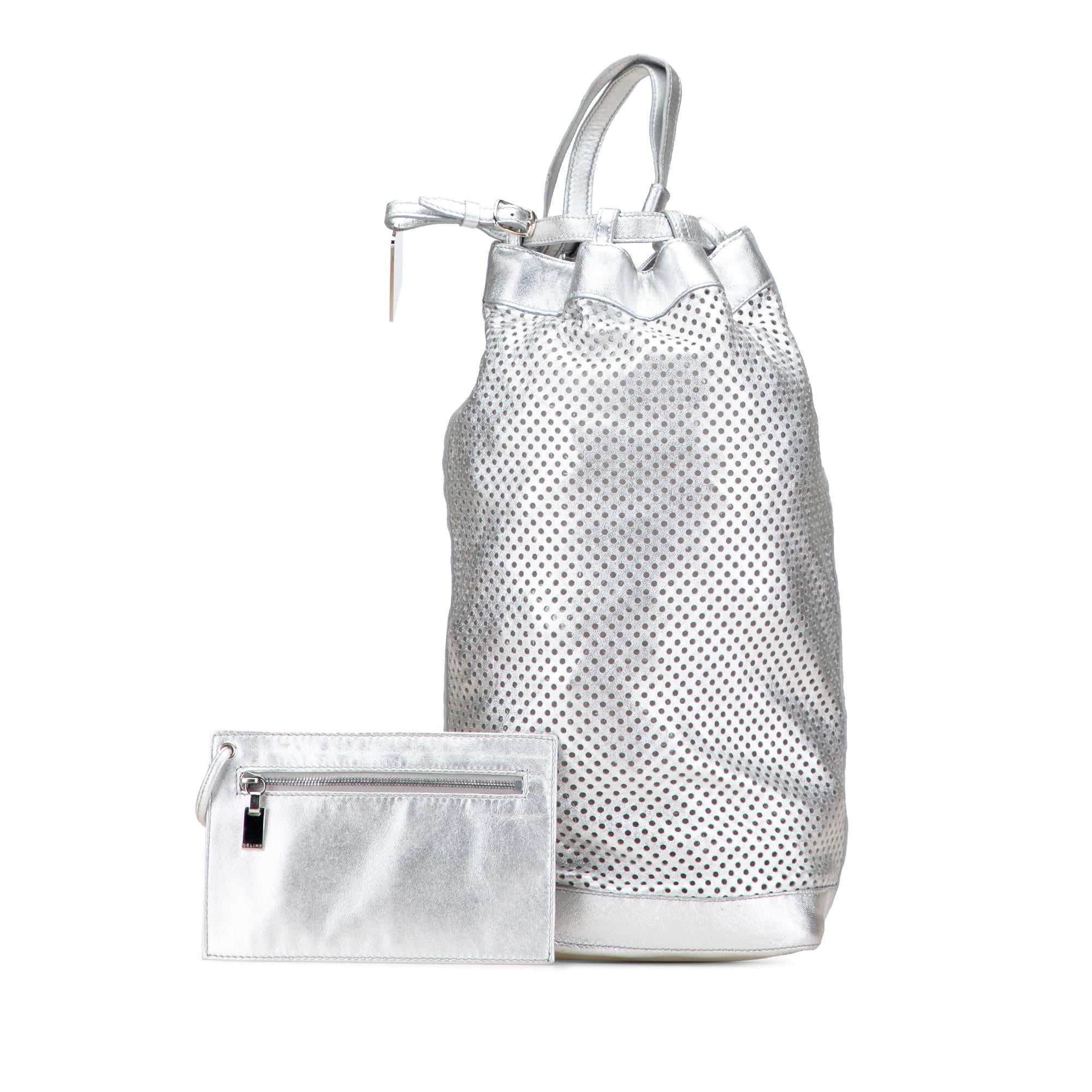 Celine Perforated Metallic Calfskin Sling Backpack