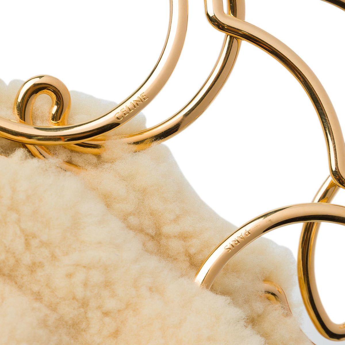Celine Shearling Triomphe Frame Handbag